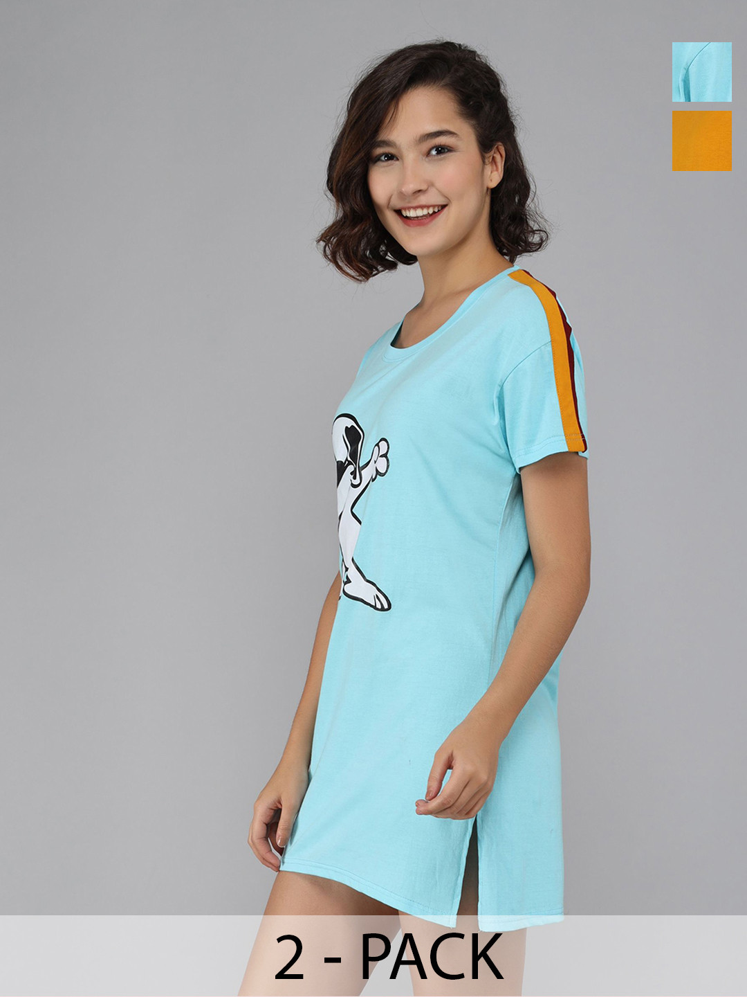 Christy World Women Pack Of 2 Cartoon Characters Printed Nightdress