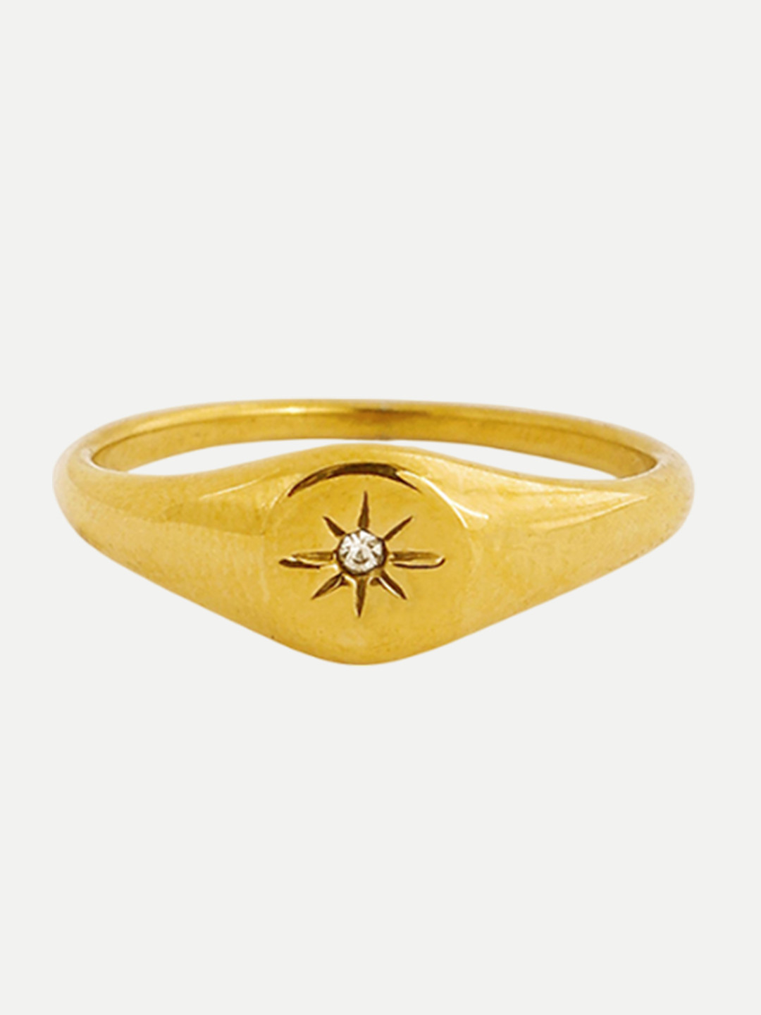 OUZEL 18KT Gold Plated Stainless Steel Zircon Studded Sun Finger Ring