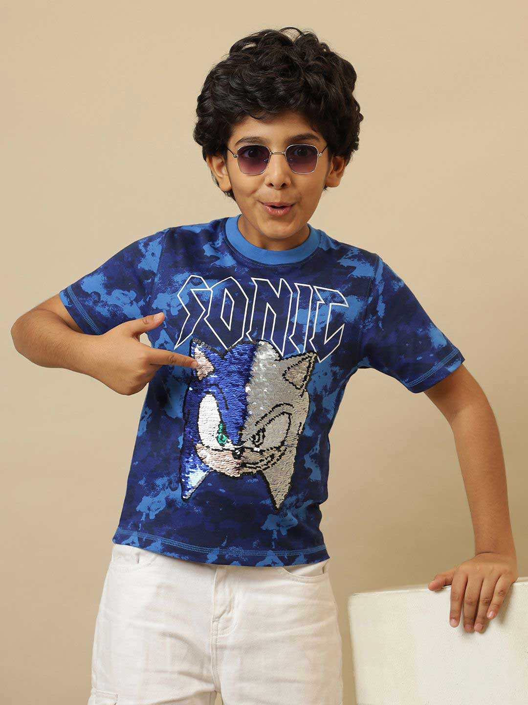 Kids Ville Boys Sonic Modern Reversible Sequin Embellished Pure Cotton T-Shirt