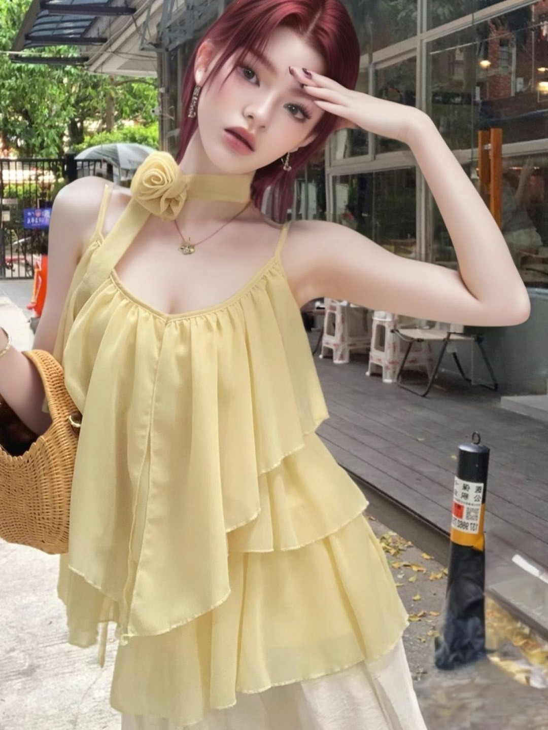 StyleCast x Revolte Yellow Scarf Neck Layered Top