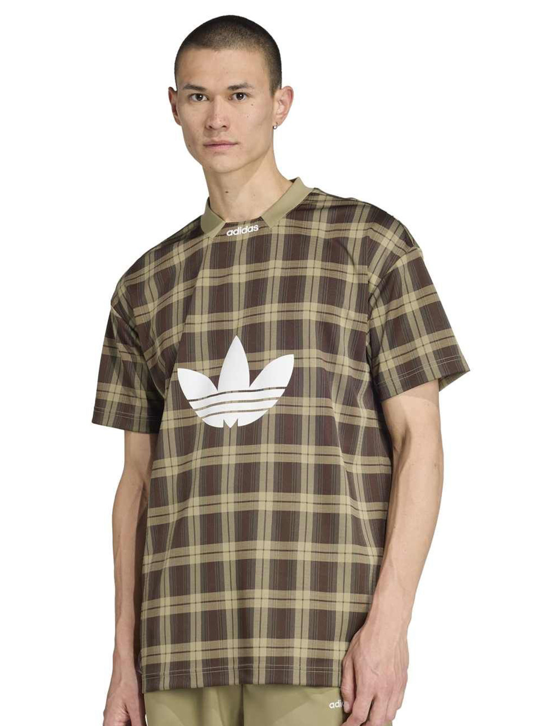 ADIDAS Originals Men Checked V-Neck Pockets T-shirt