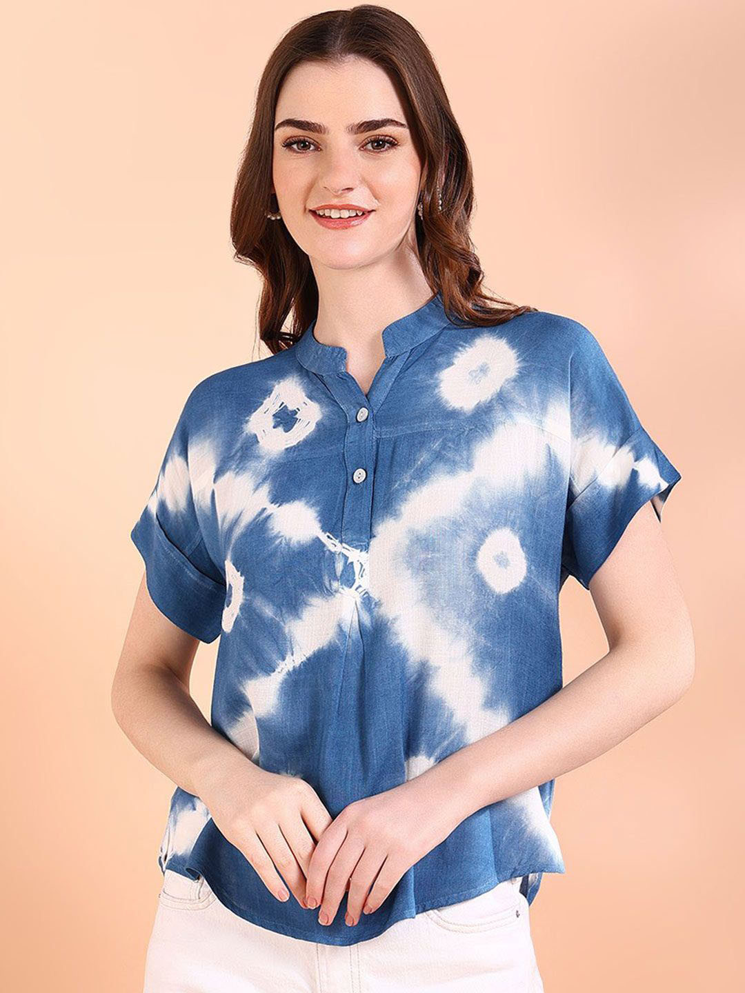 PinkTribe Tie and Dye Mandarin Collar Top
