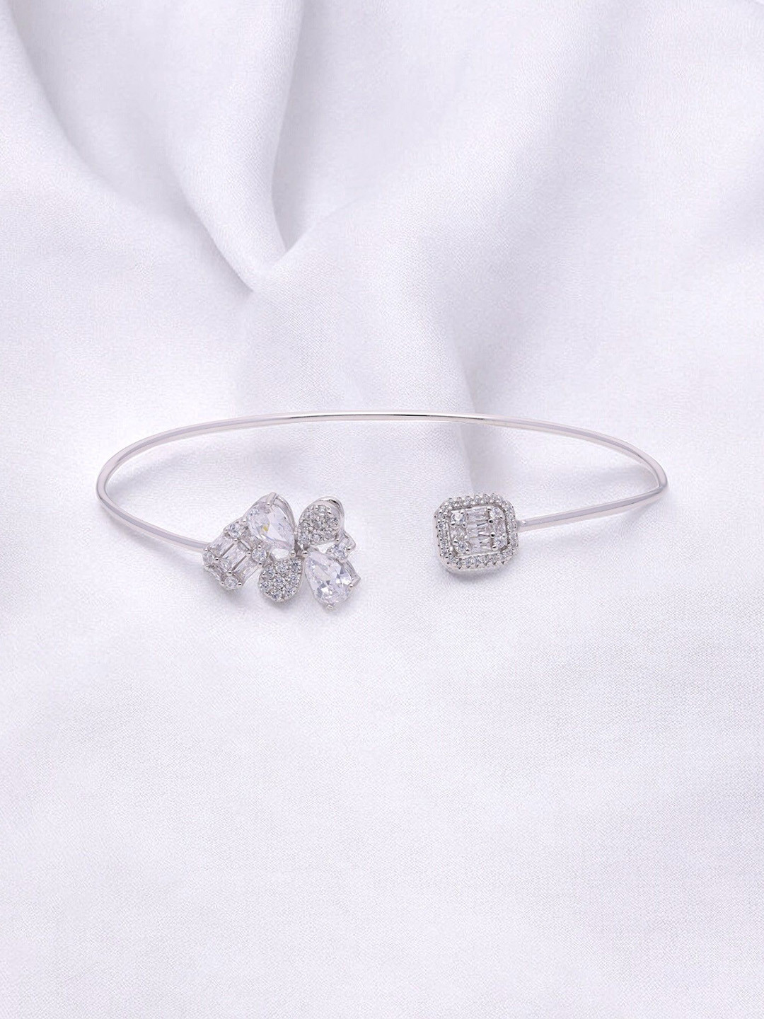 Crash.Club By CKC Sterling Silver Plated Cubiz Zirconia Studded Bangle Style Bracelet