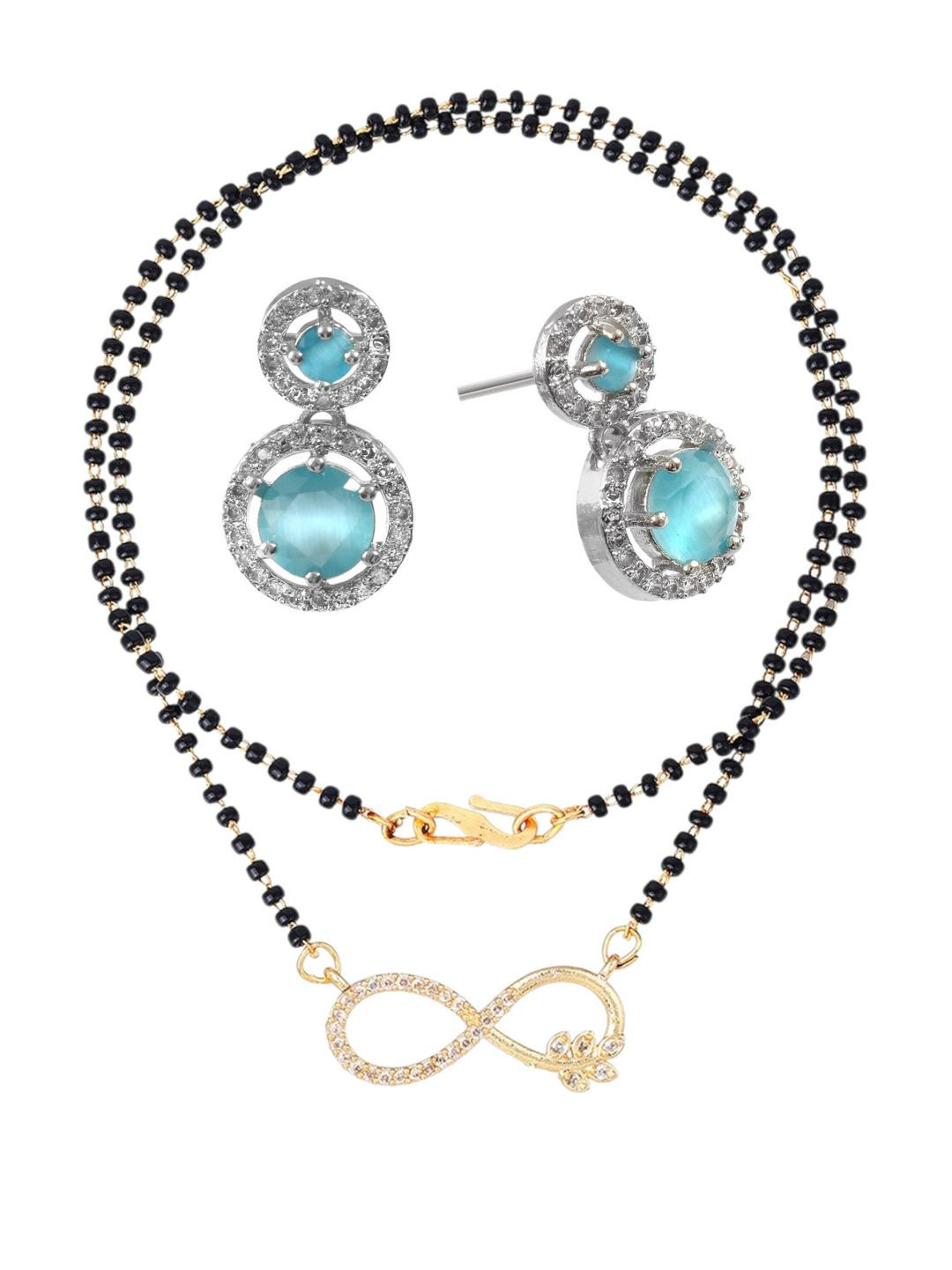 CHARMS Women White And Black Gold-Plated Artificial Stones and Beads Mangalsutra Set