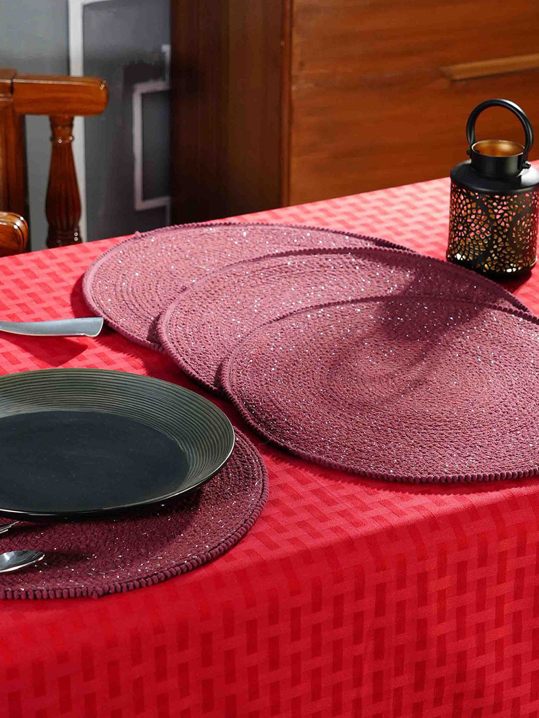 MASPAR Pink 4 Pieces Textured Round Table Placemats