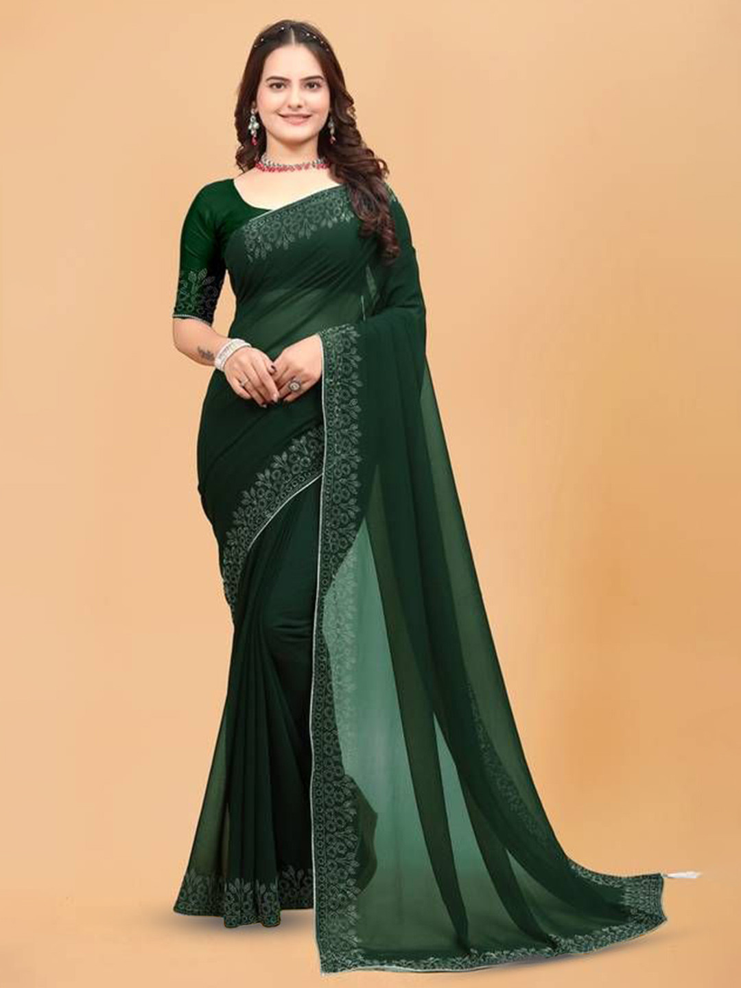 SHELDROM MART Embroidered Pure Georgette Saree