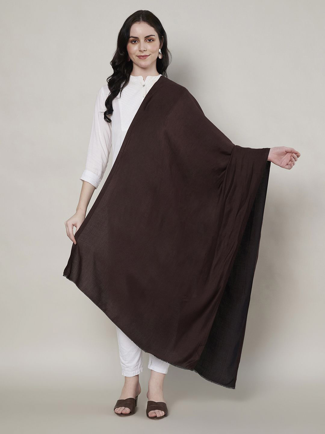 MUFFLY Fringed Border Detail Bamboo Silk Shawl