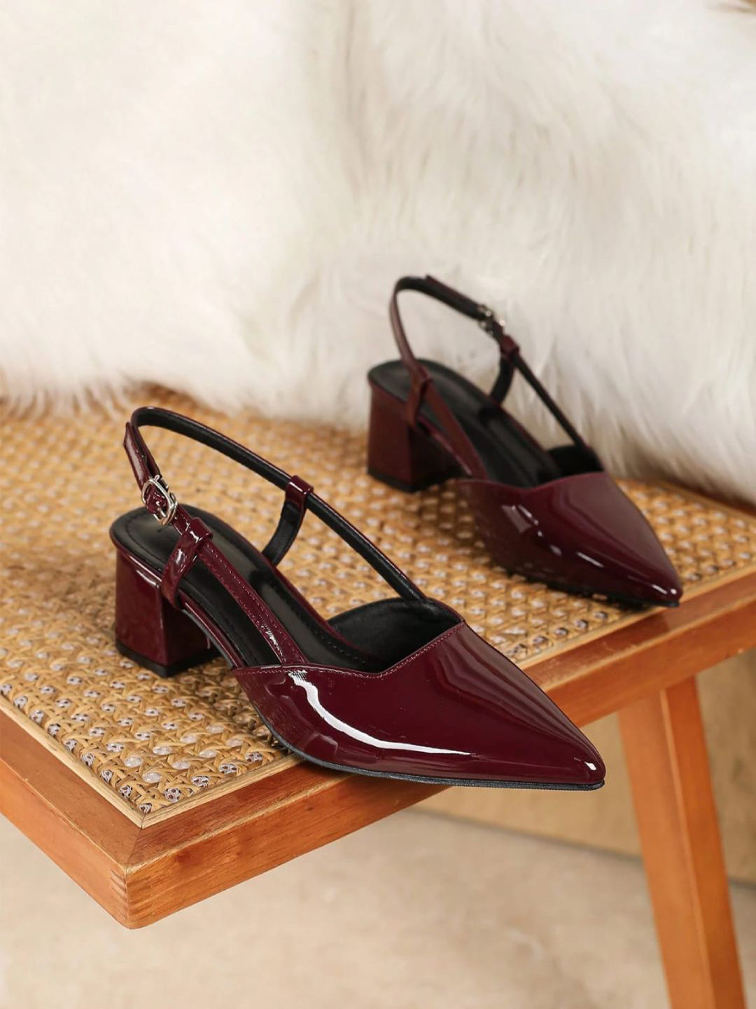 KLEXIO Block Sandals Pointed Toe With Buckles