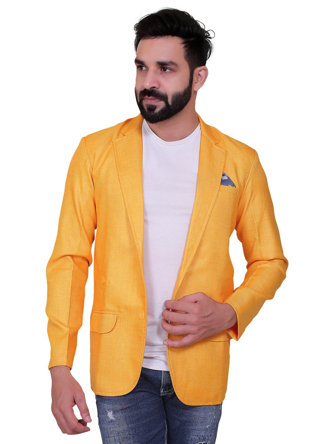 Ancestra Yellow Single Blazer For Men