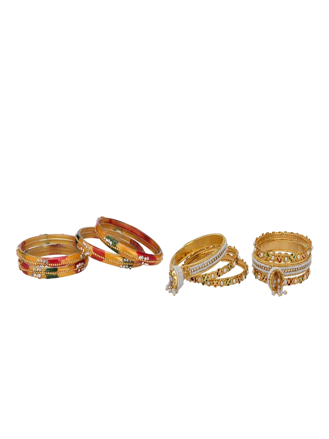 SOMIL Set Of 6 Multi & Golden Artificial Stones & Beads Bangles