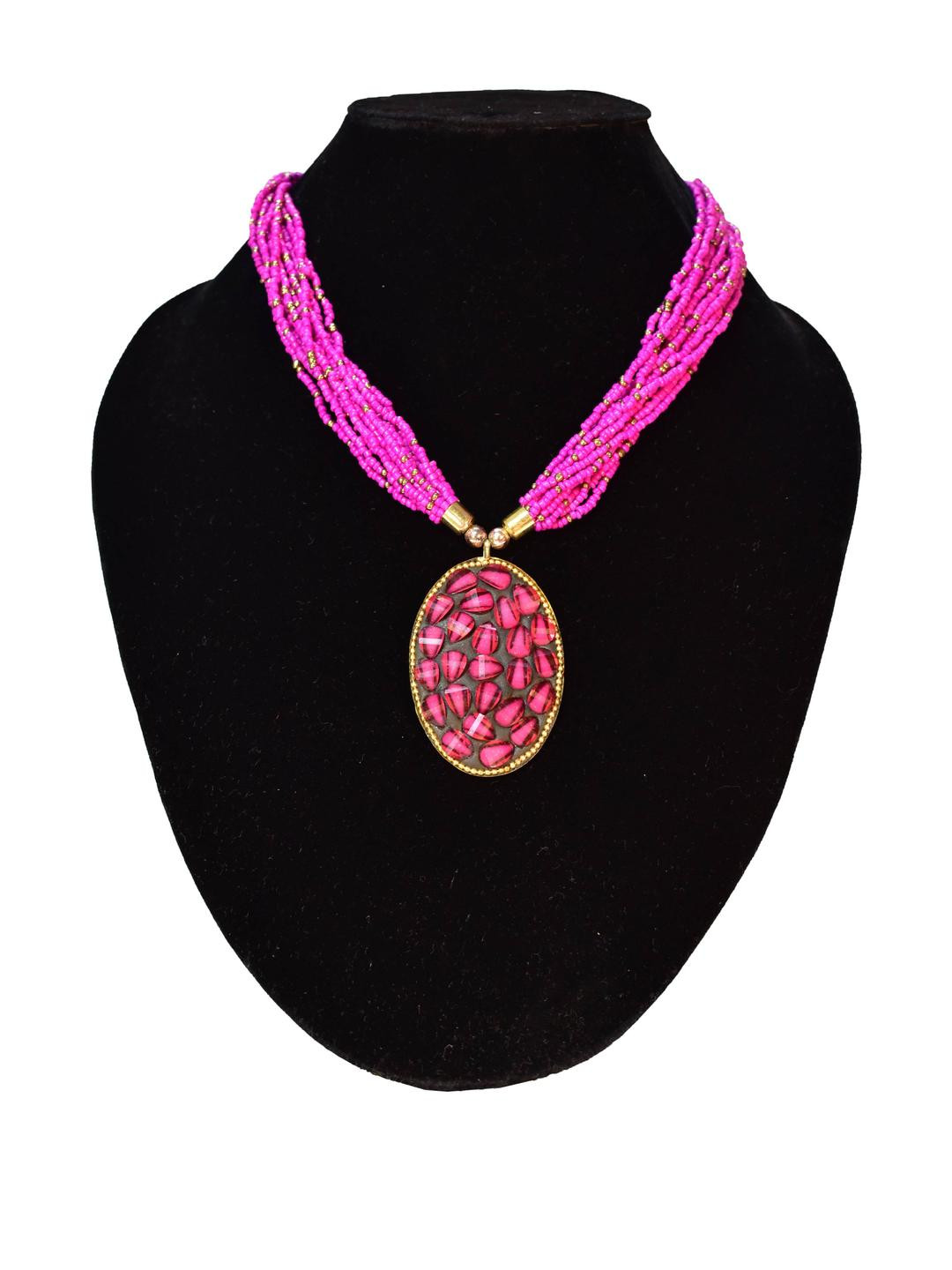 Grace Collections Women Pink Brass Gold-Plated Artificial Beads S-Hook Ethnic Necklace