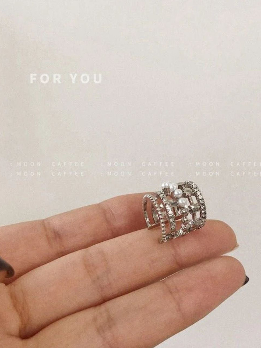 FAB COUTURE Silver-Plated Stainless Steel Stone Studded & Beaded Multilayer Ear Clip