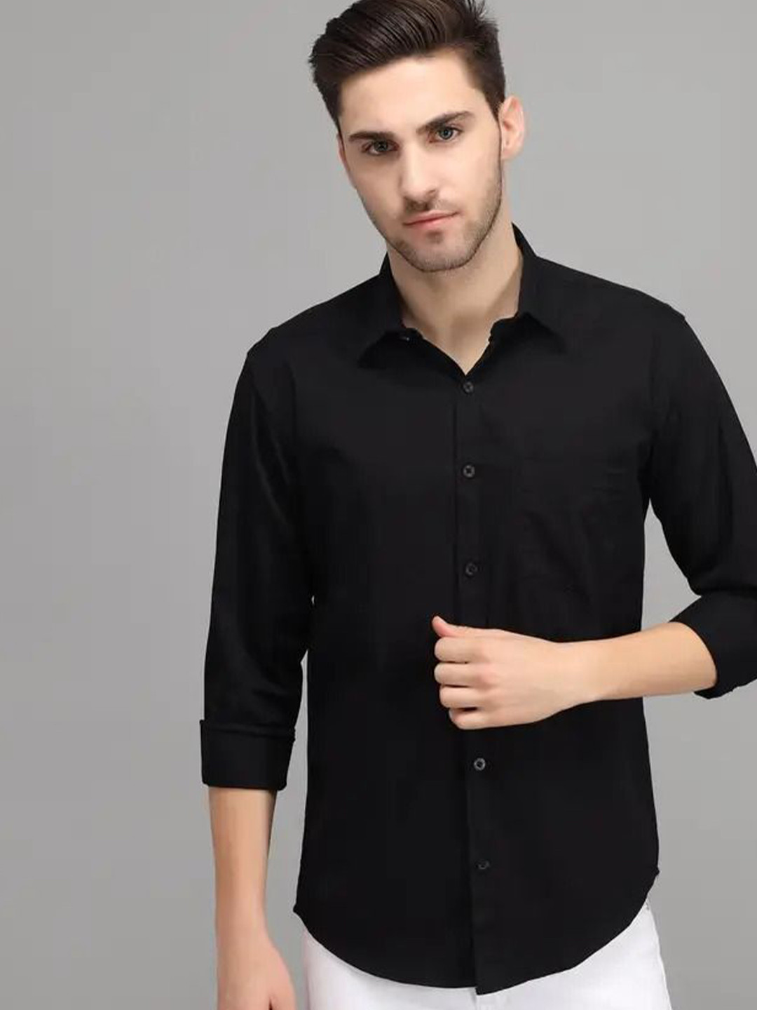 krishna boutique Men Slim Fit Solid Spread Collar Cotton Casual Shirt