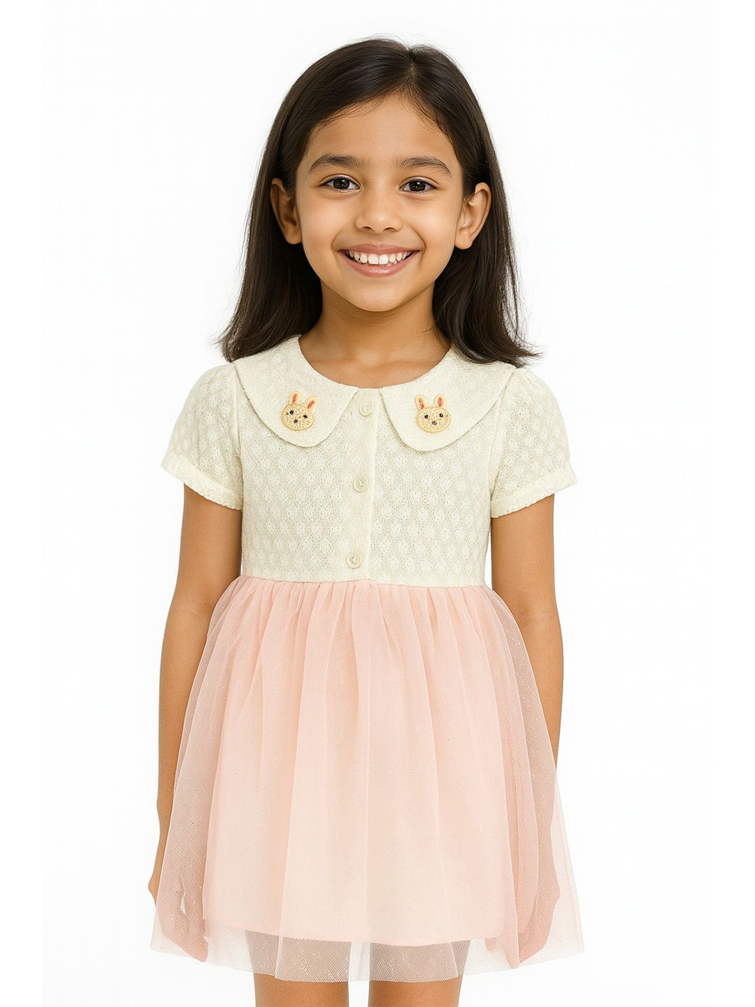 POP STREET KIDS Girls Self Design Applique Short Sleeve Cotton Fit & Flare Dress