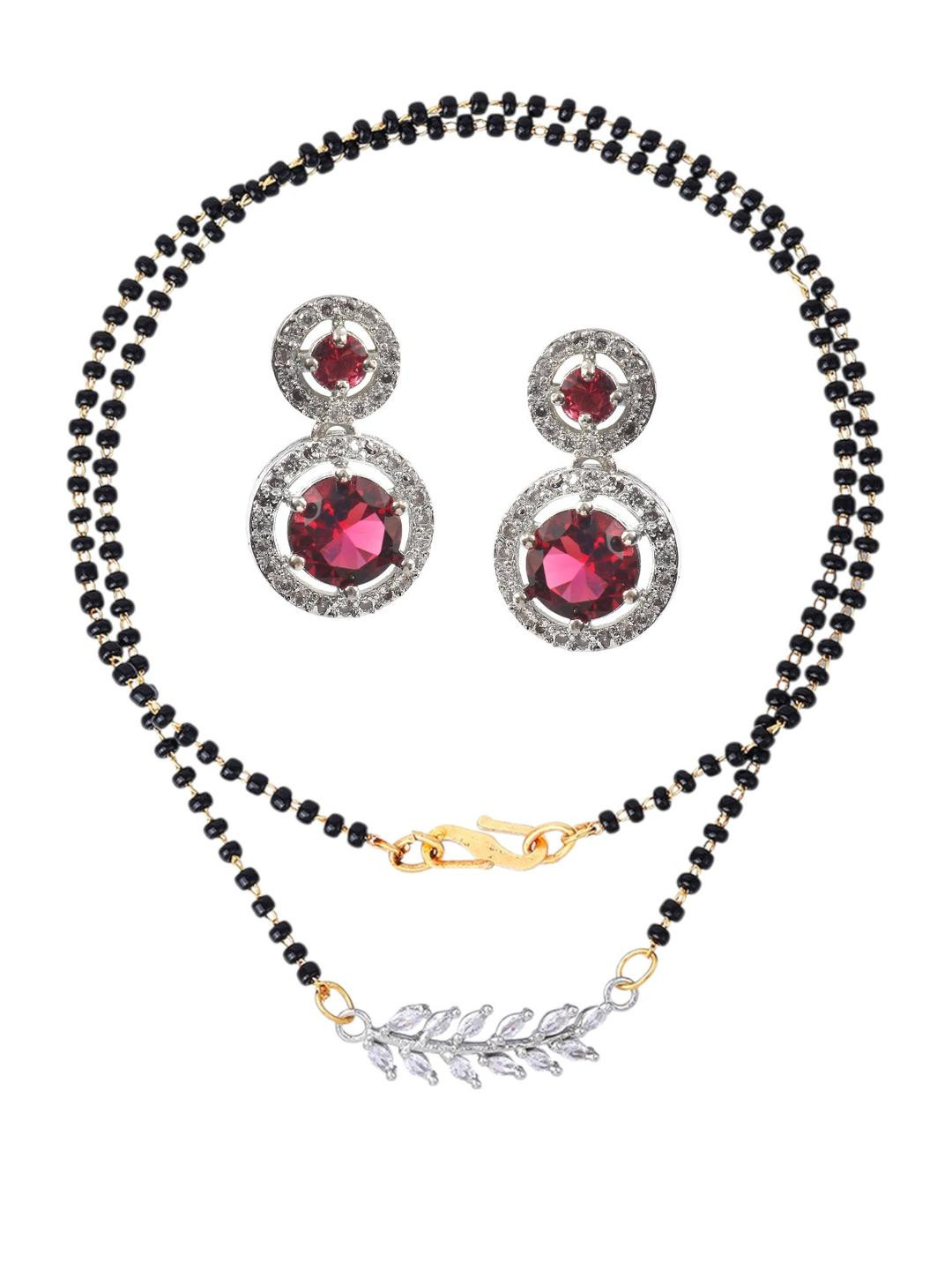 CHARMS Women White And Black Gold-Plated Artificial Stones and Beads Mangalsutra Set