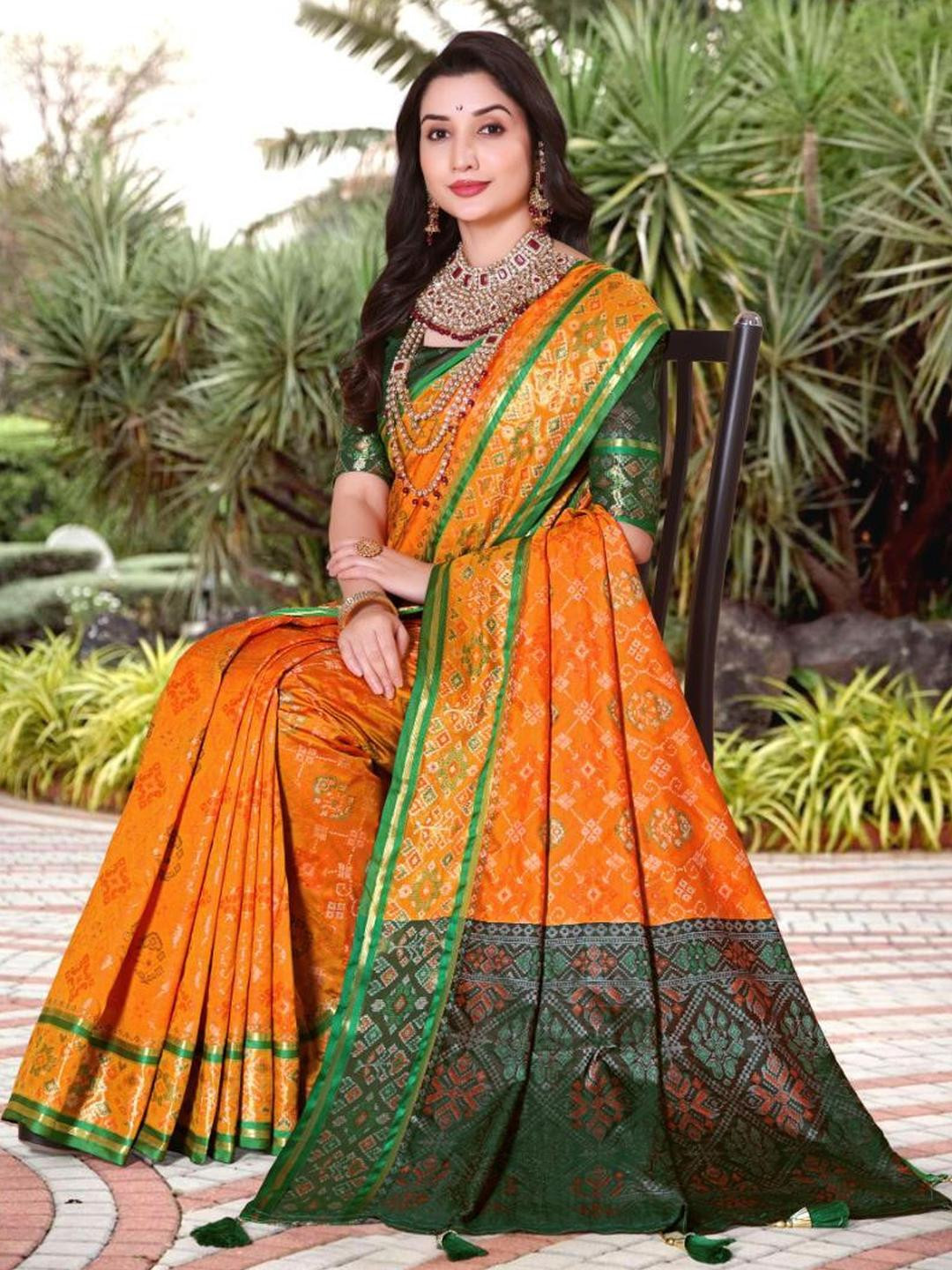 jayant creation Yellow Silk Blend Patola Sarees