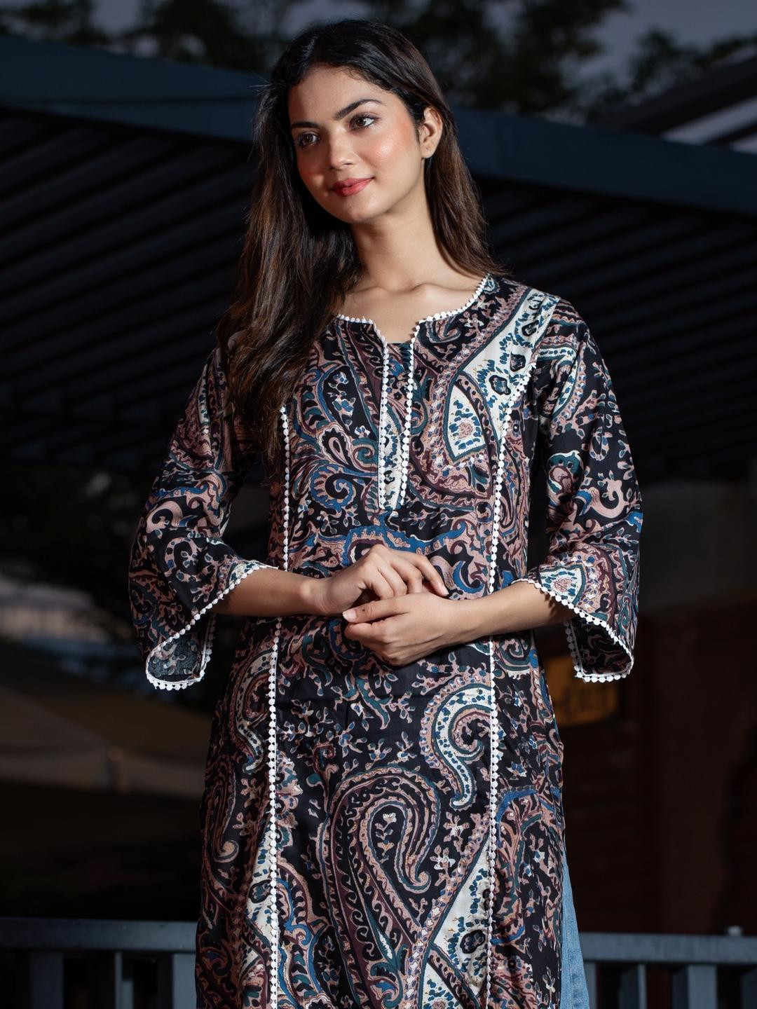 Tabeedah Women Black Viscose Rayon Kurtas