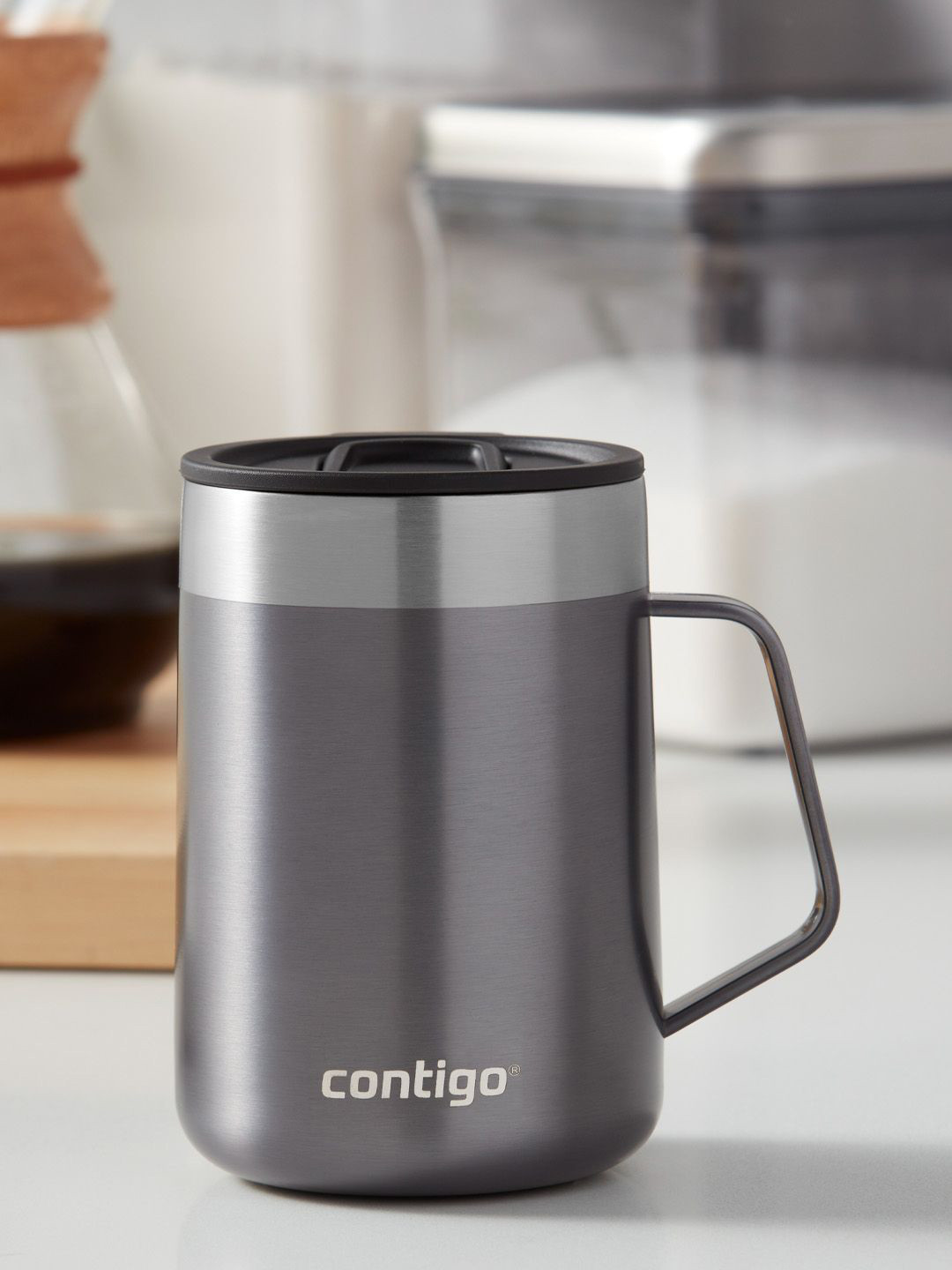 Contigo Grey & Silver Toned Stainless Steel Insulated Coffee Mug- 420 ml