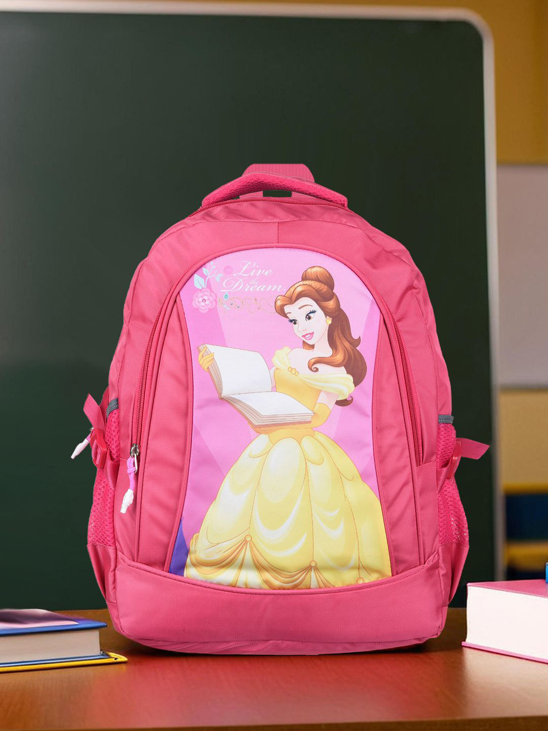 YK Kids Disney Princess Printed 3-Compartments School Backpack