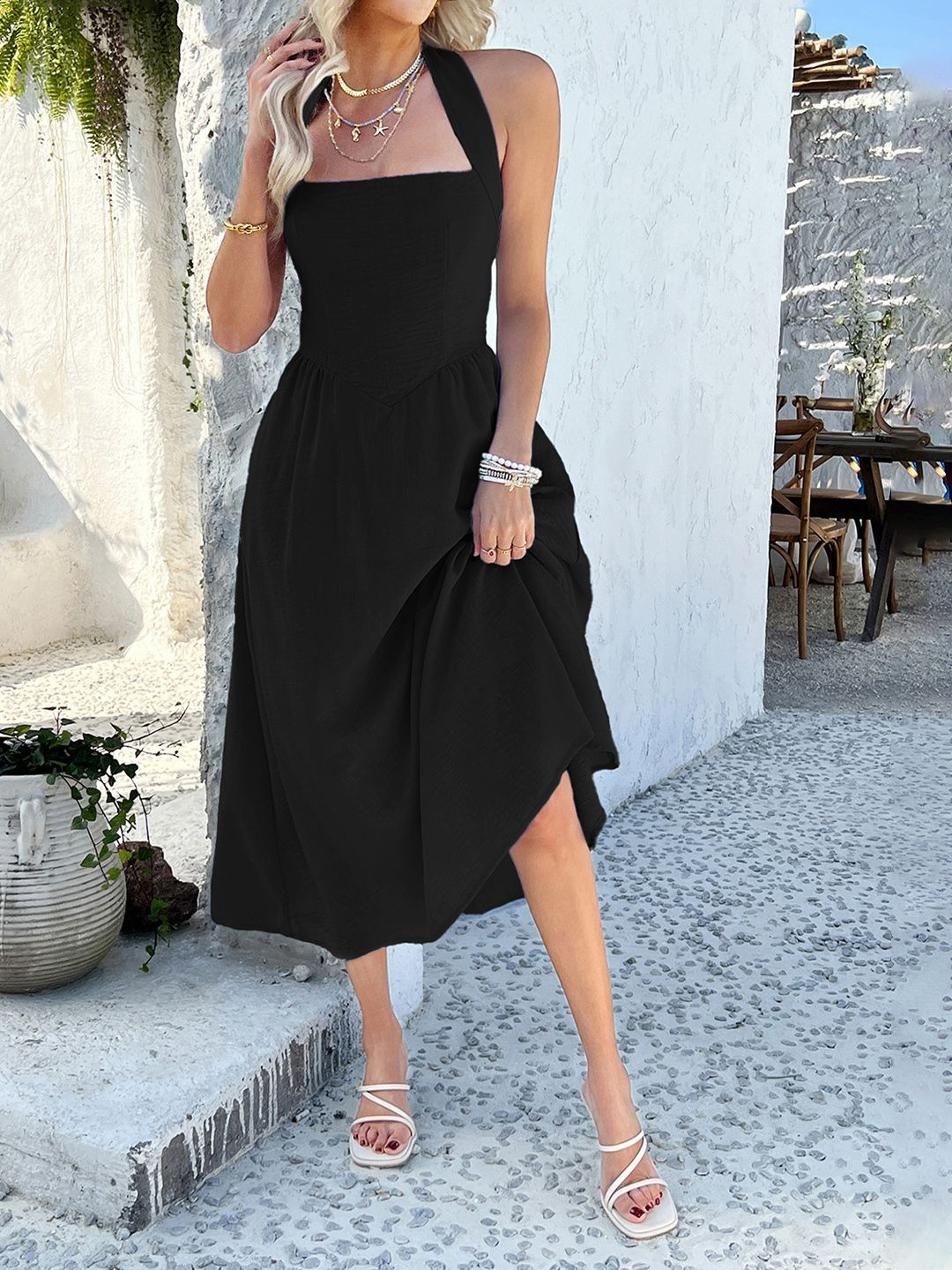 JC Mode Women Halter Neck Corset Midi Dress