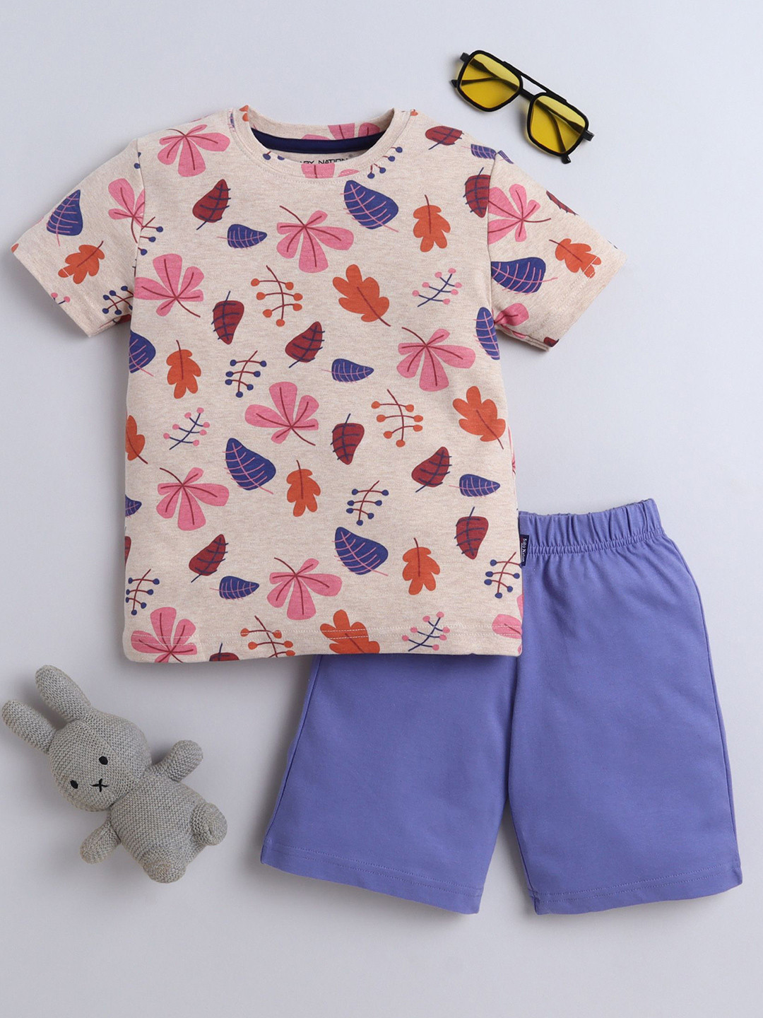 Baby Nation Boys Printed Short Sleeves Pure Cotton T-shirt With Shorts