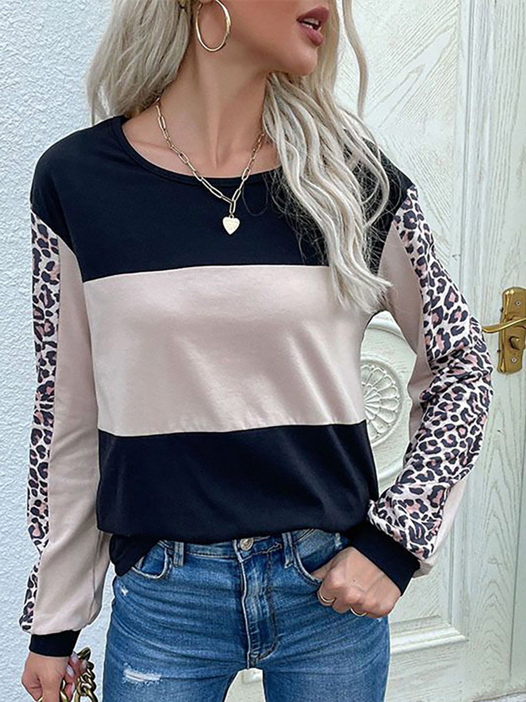StyleCast x Revolte Women Colourblocked Animal Print Long Sleeve Top