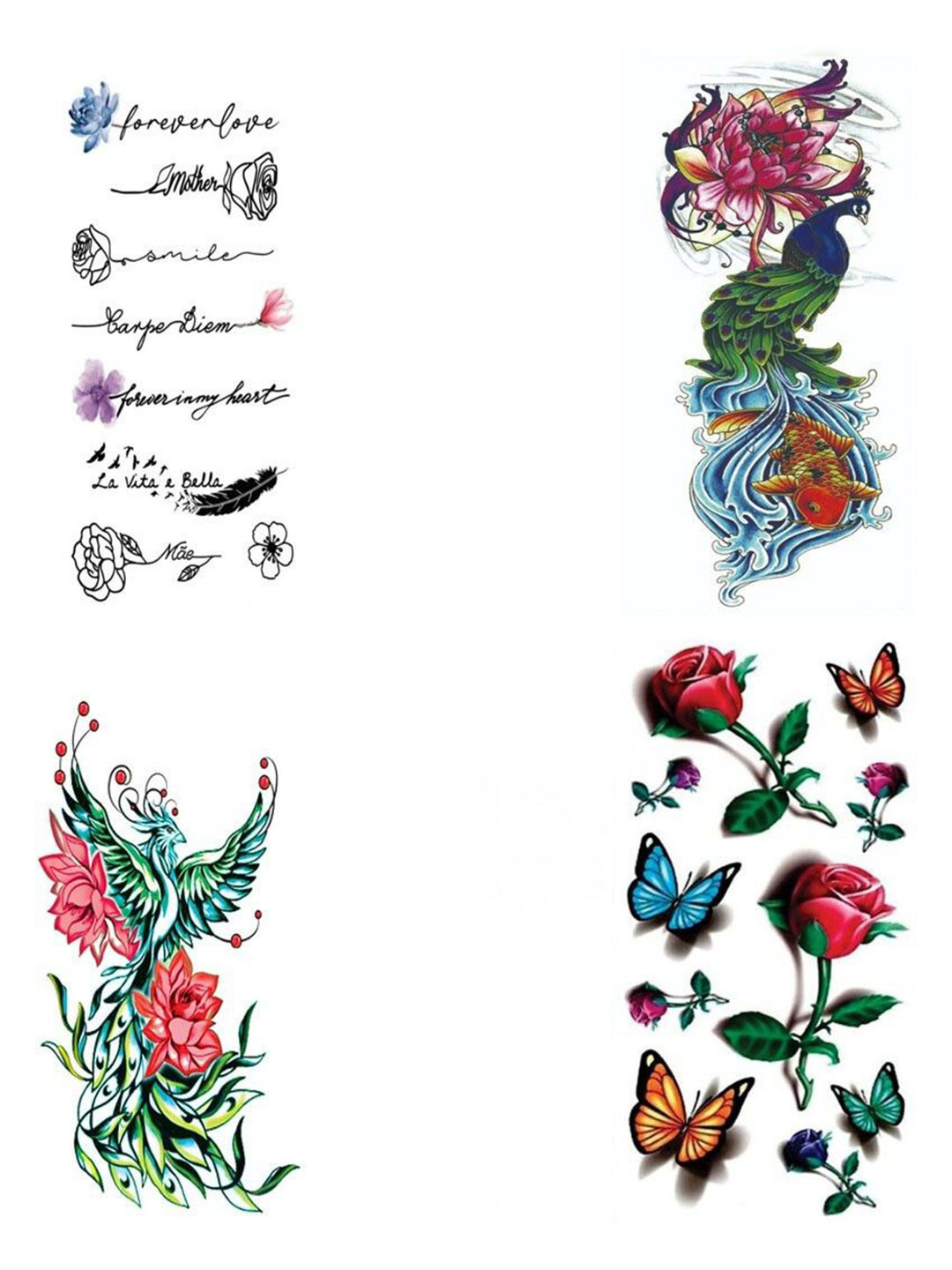 VOORKOMS Set Of 4 Multi Flower Line Heart Temporary Tattoos