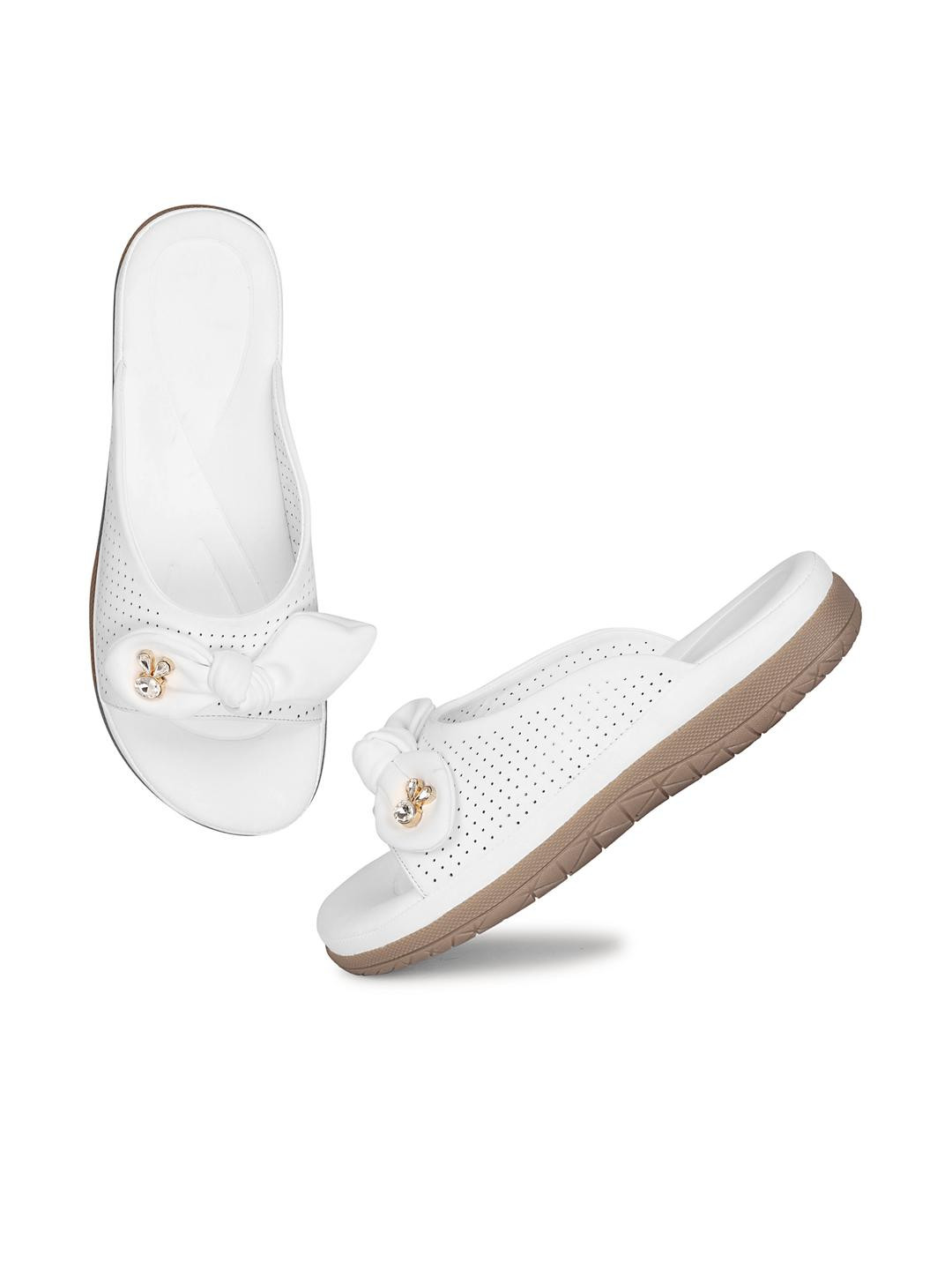 shoegazing Women White Bow Sliders