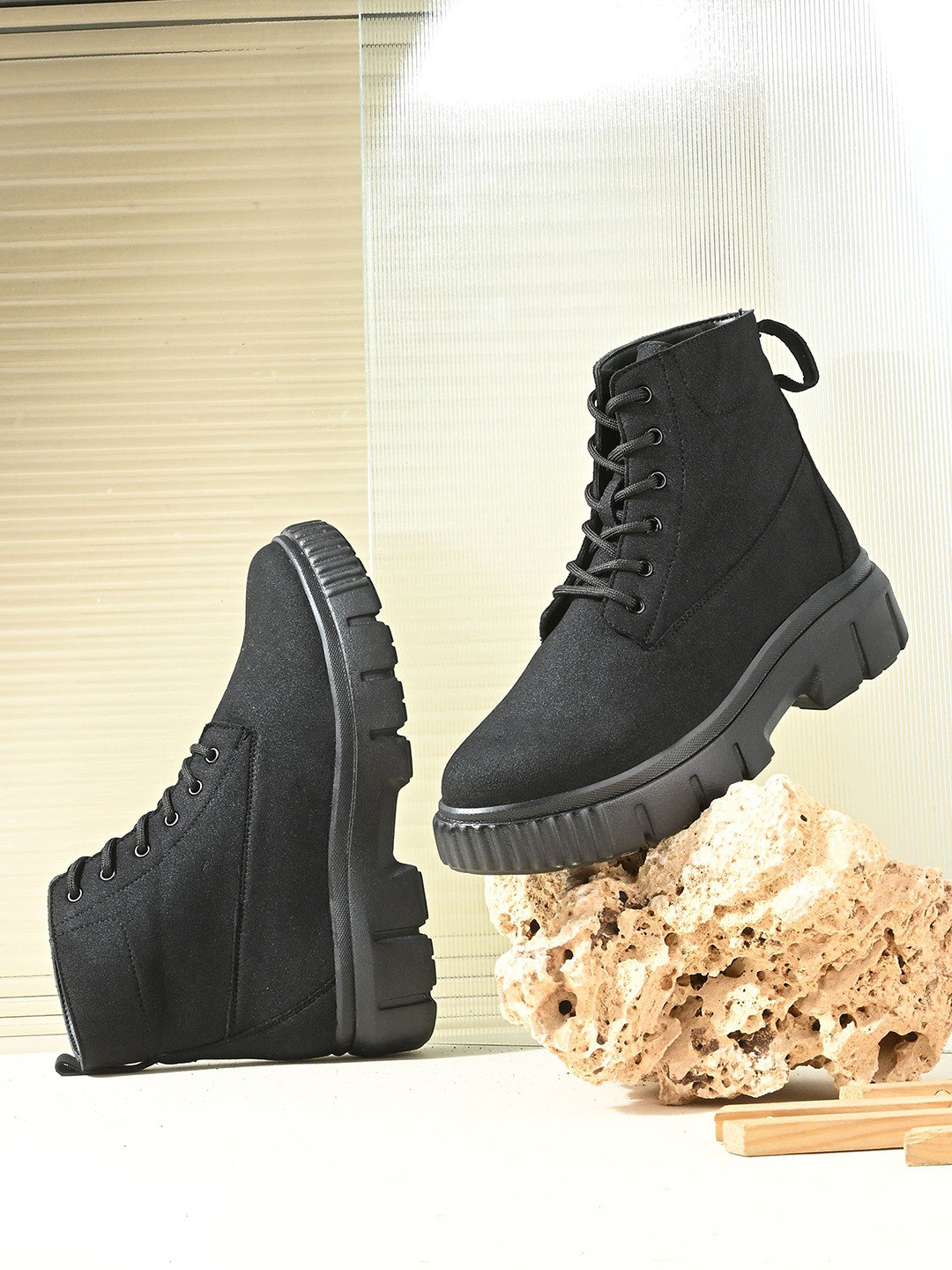 El Paso Women Black Lace-Up Smart Casual Lightweight Ankle Boots