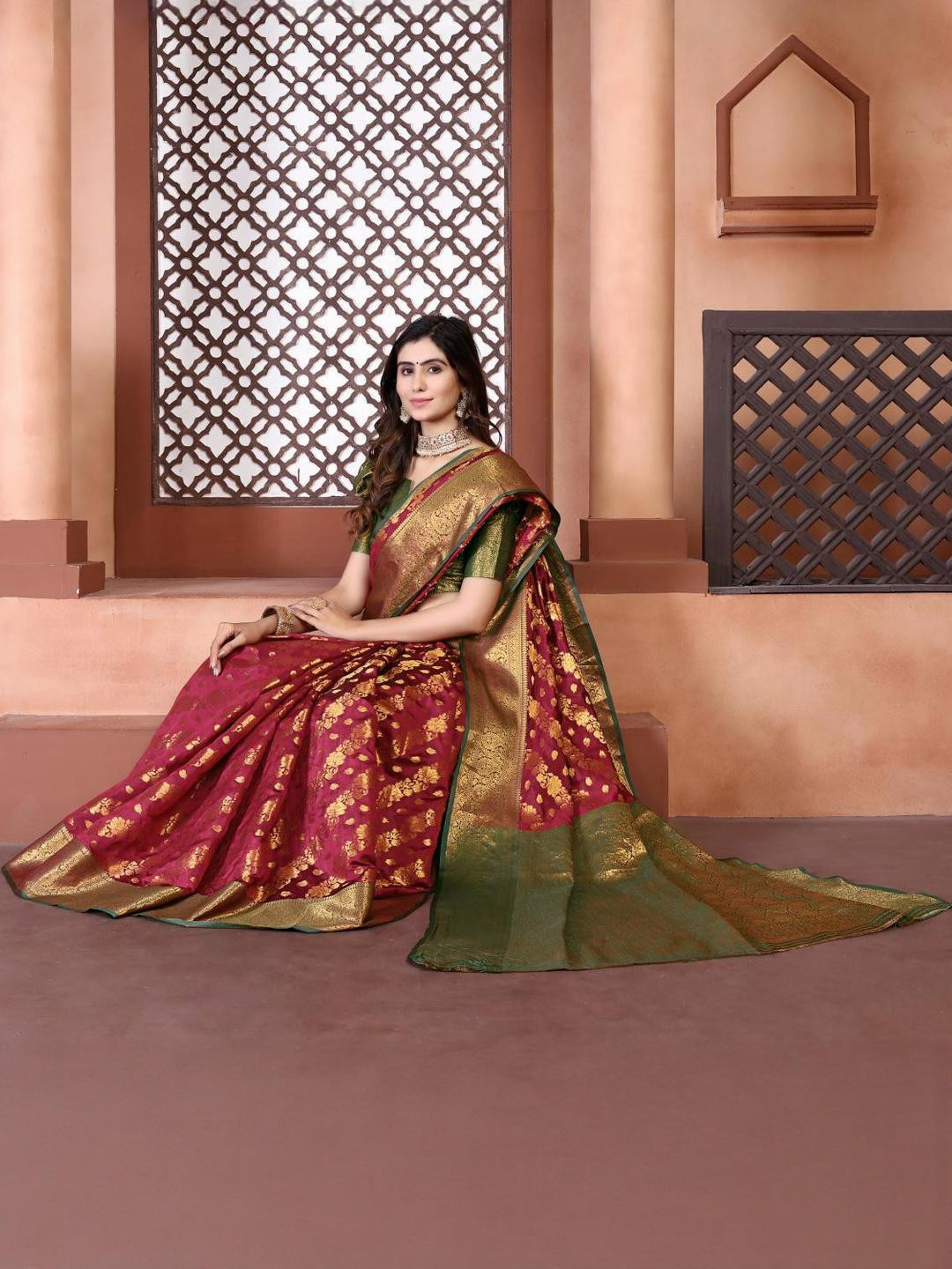 jayant creation Red Art Silk Barasi Sarees