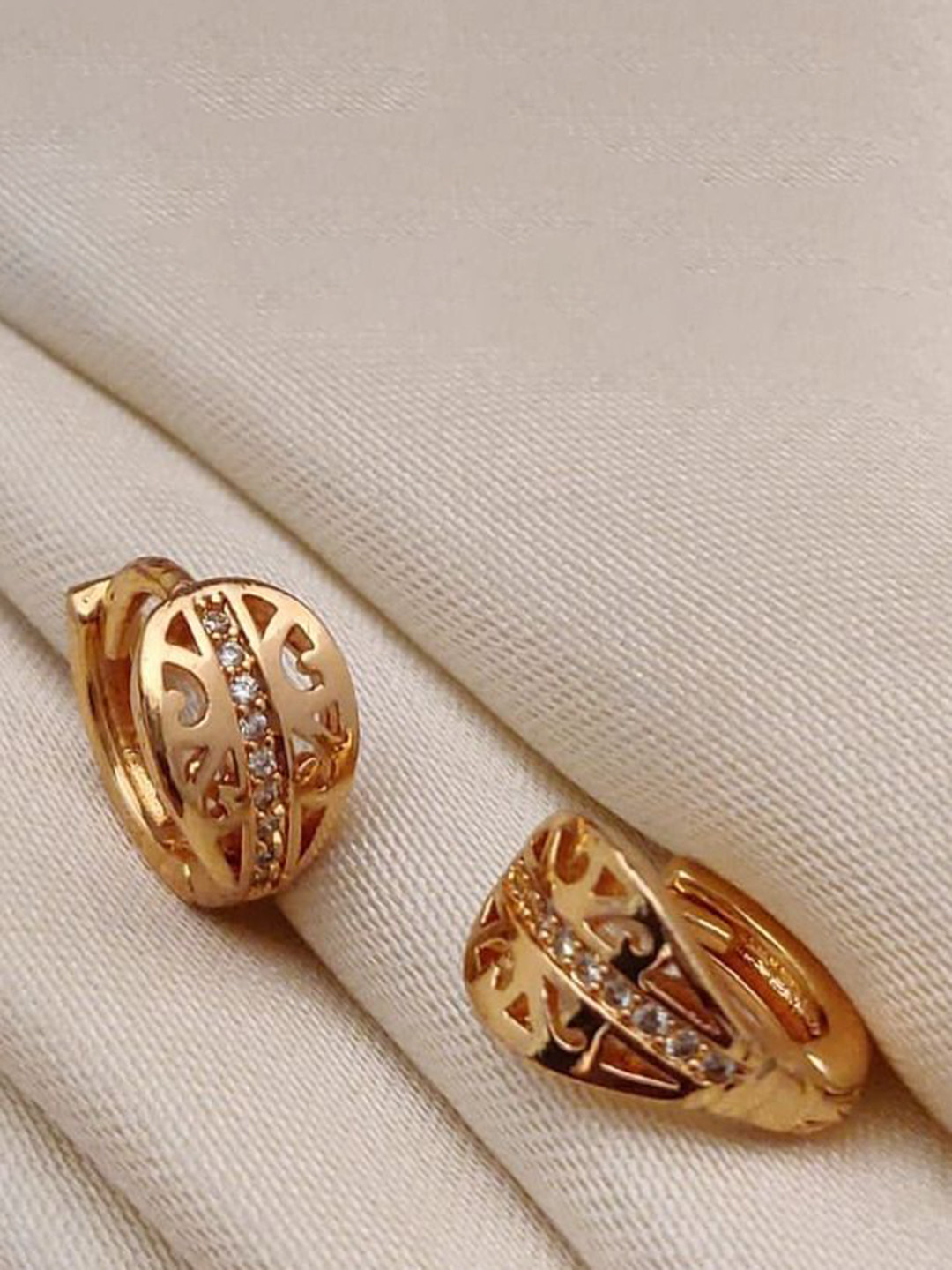 XOIAS Gold-Plated American Diamond Studded Circular Shaped Hoop Earrings