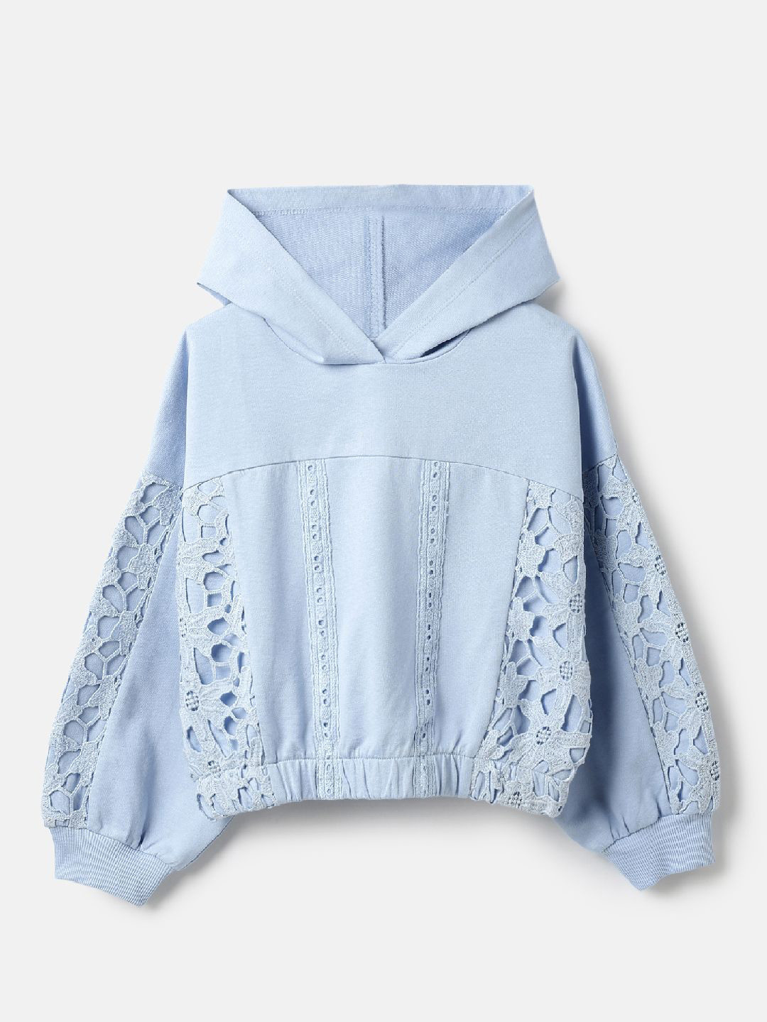 United Colors of Benetton Girls Lace Embroidered Hooded Pullover Sweatshirt
