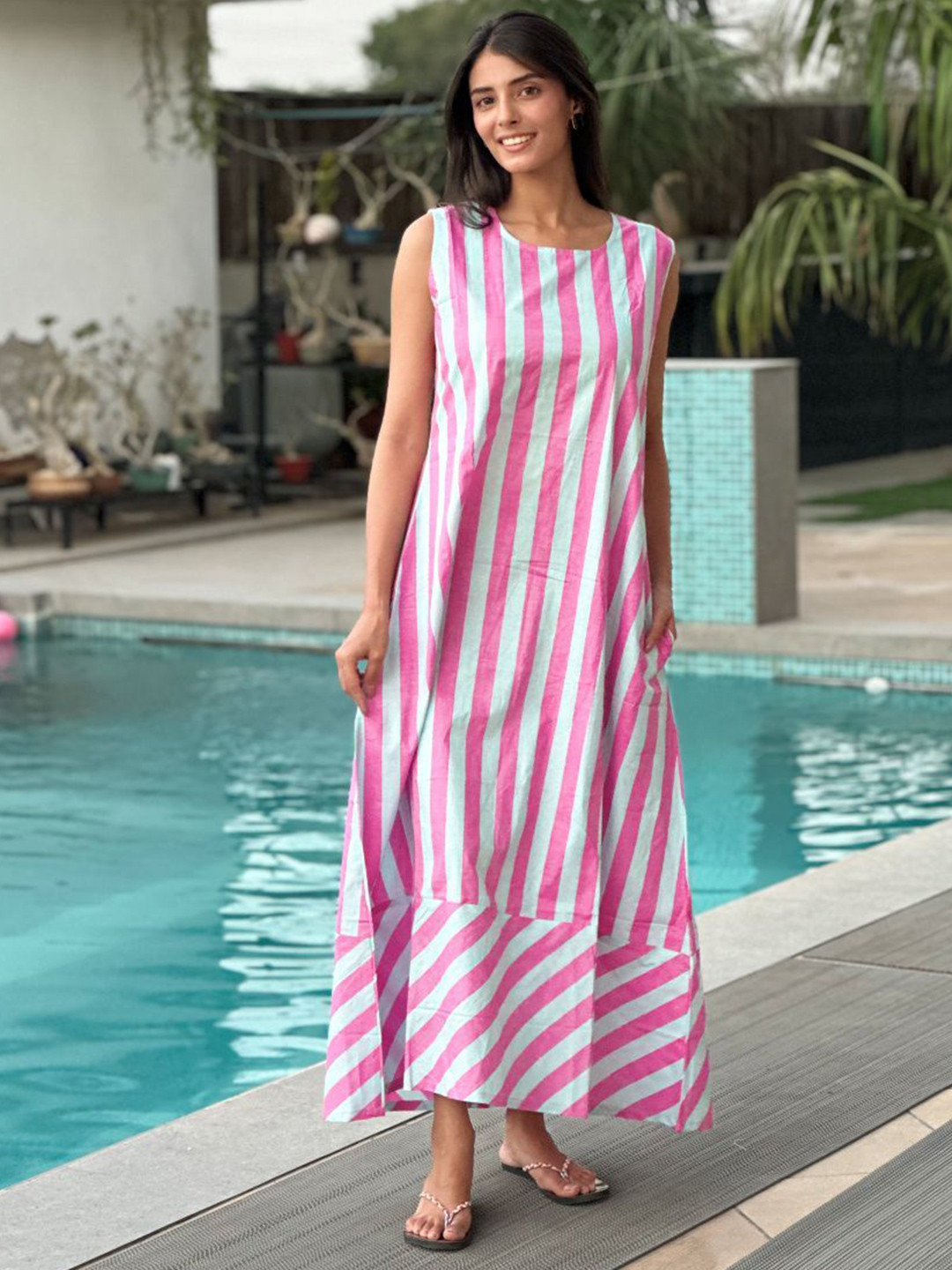 The Quince Life Women Striped Sleeveless A-Line Maxi Dress