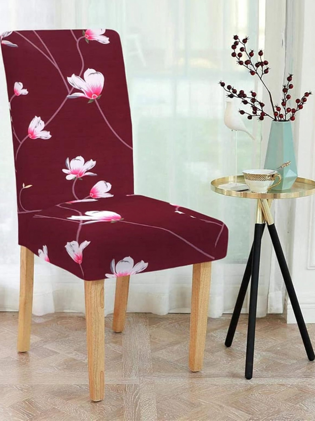Myntra Elegant Homes Set Of 6 Maroon & Pink Printed Chair Covers