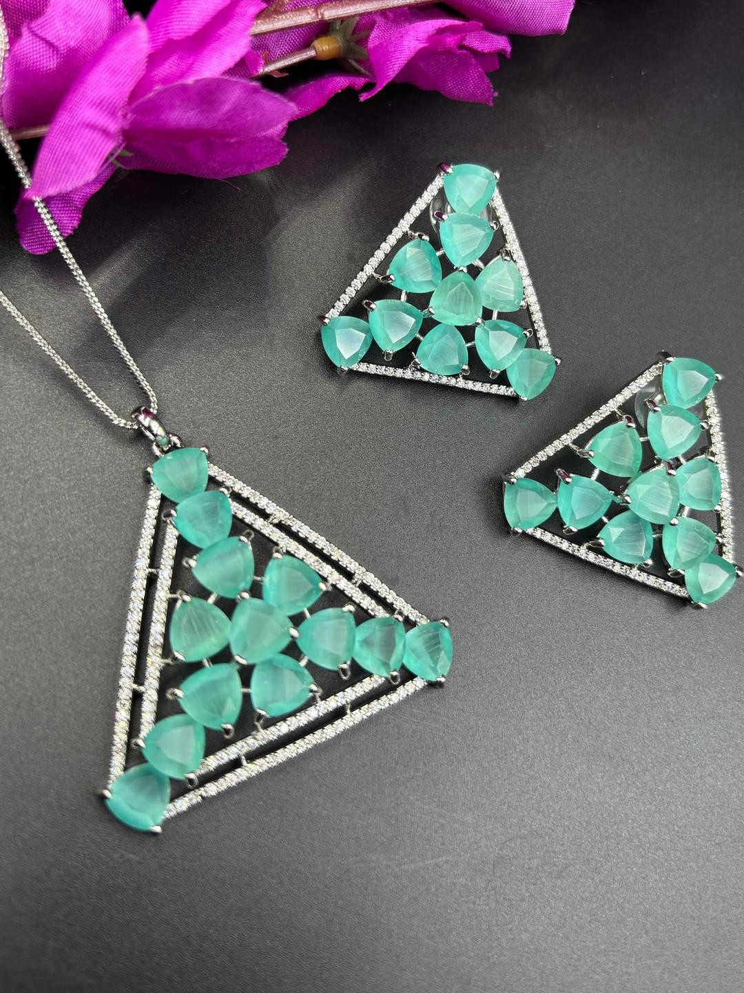 Dilkash Designs Silver German Silver Artificial Stones Pendant