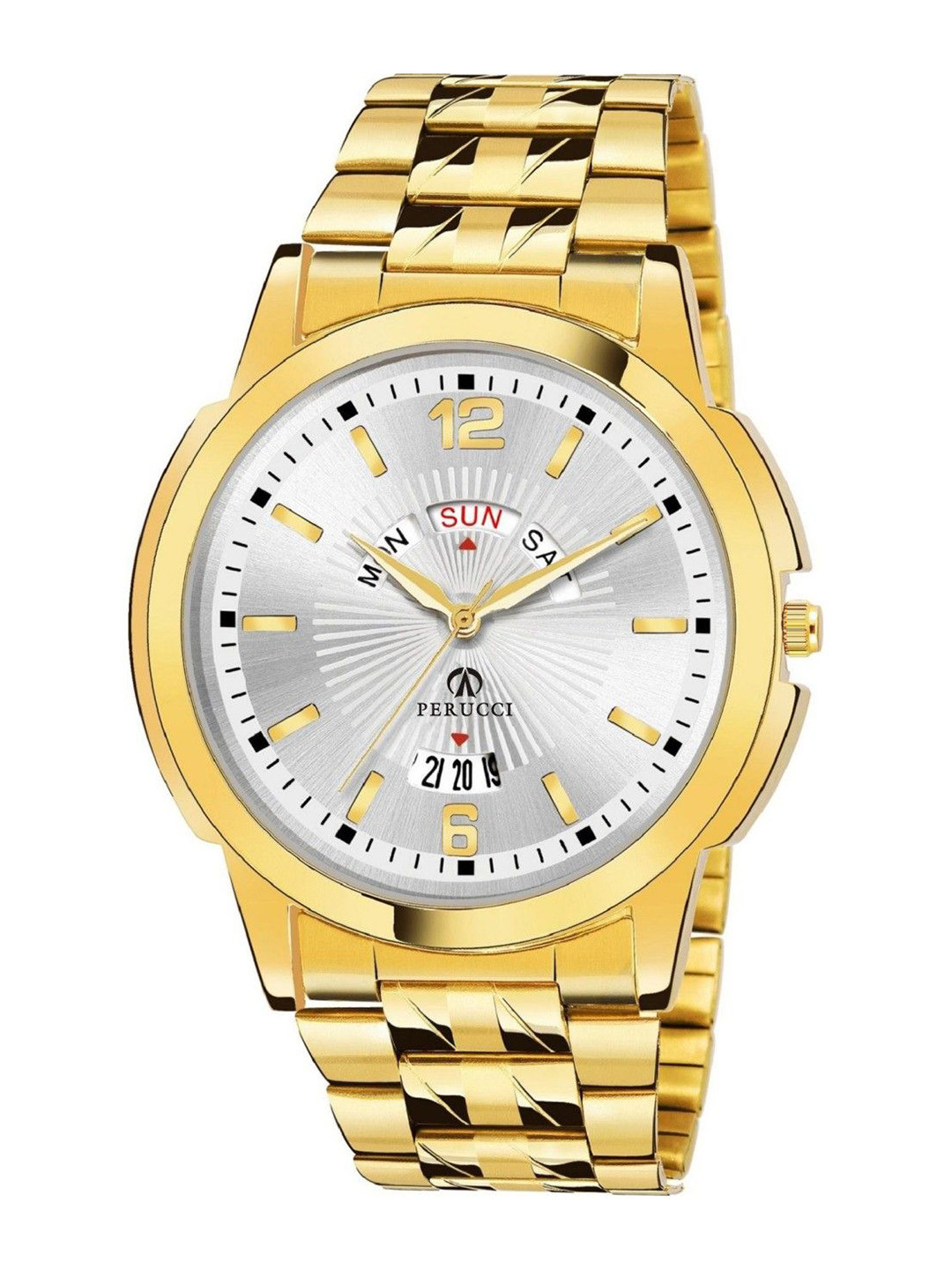 PERUCCI Men Round Dial & Bracelet Style Straps Analogue Watch P-440 GP Date Silver