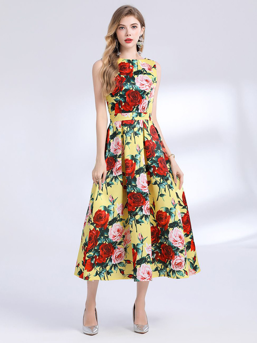 JC Collection Women Rose Revival Floral Printed Fit & Flare Midi Dress