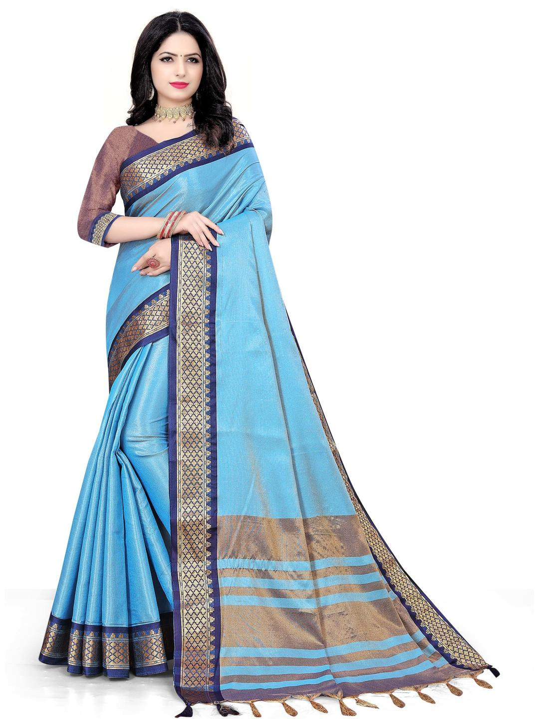 jayant creation Blue Silk Cotton Sarees