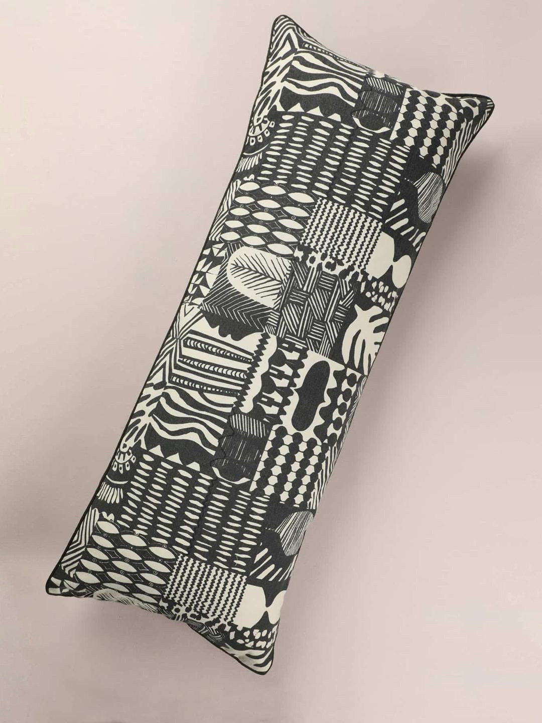 FREEDOM TREE Black and White Patchwork Printed Cotton Cushion Cover