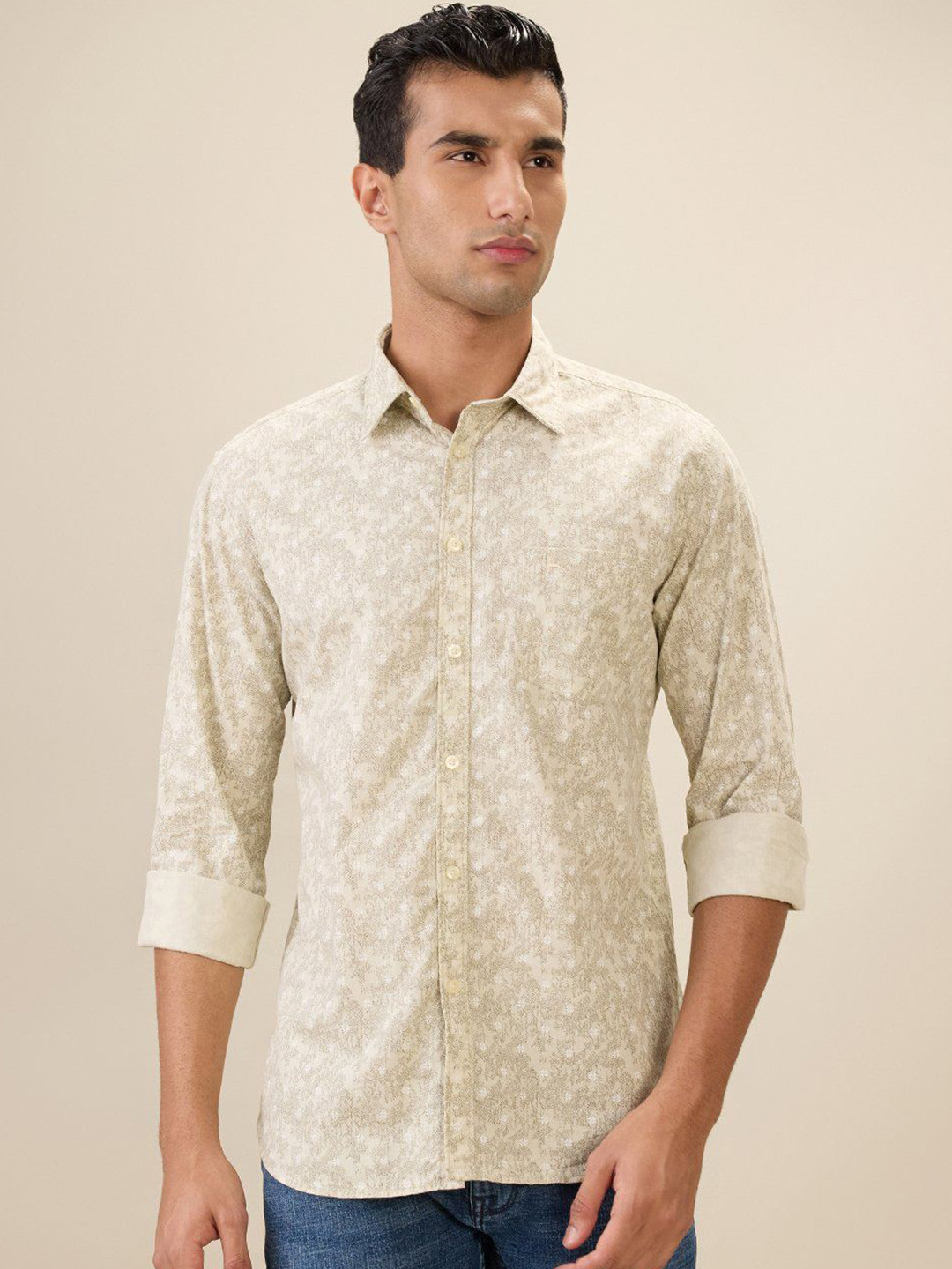 Parx Men Slim Fit Floral Printed Spread Collar Pure Cotton Casual Shirt