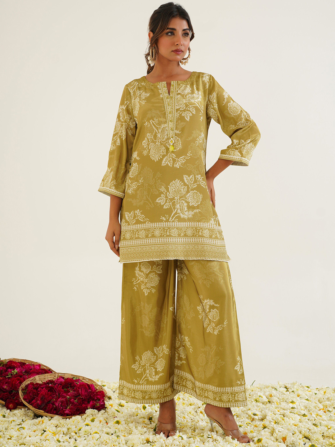Banwaree Ethnic Printed Round Neck Tunic With Palazzo