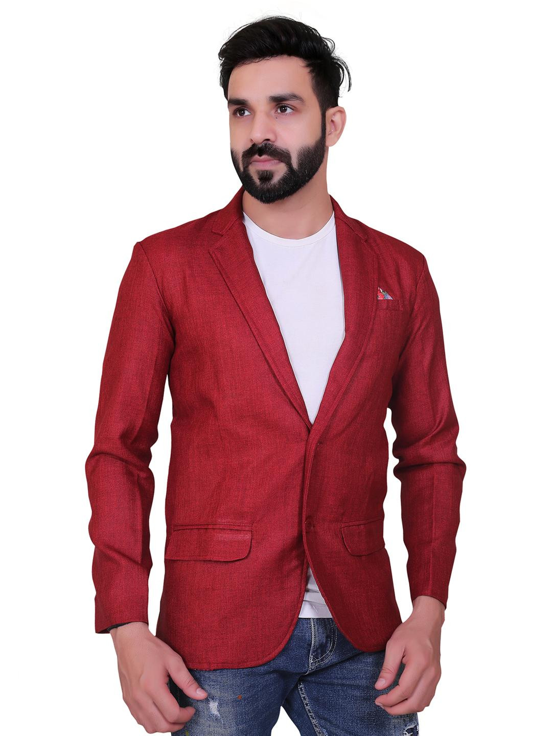 Ancestra Men Red Solid Regular-Fit Single-Breasted Blazer
