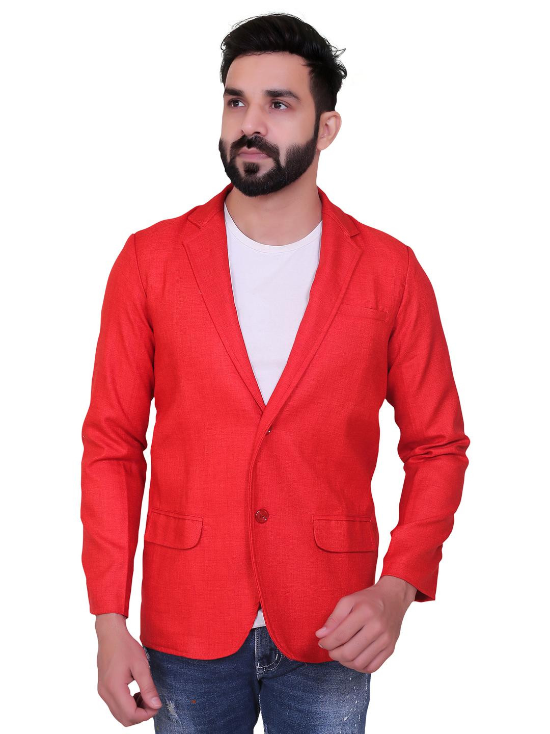 Ancestra Men Red Single Breasted Blazer