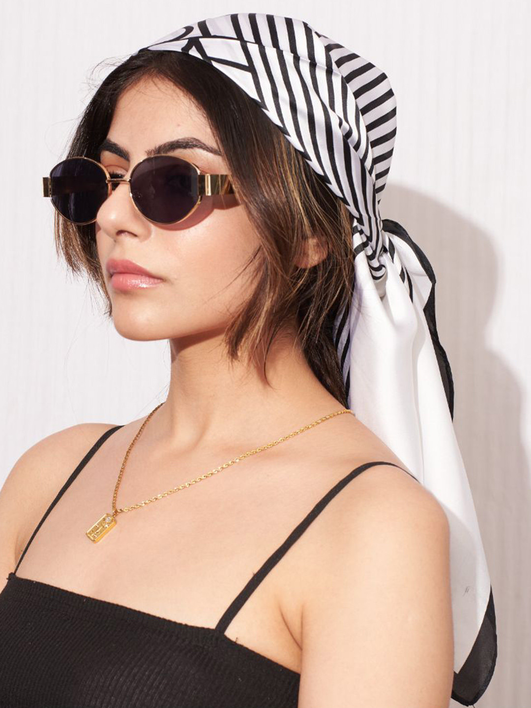 SALTY Women White Black Striped Luxury Silk Stole