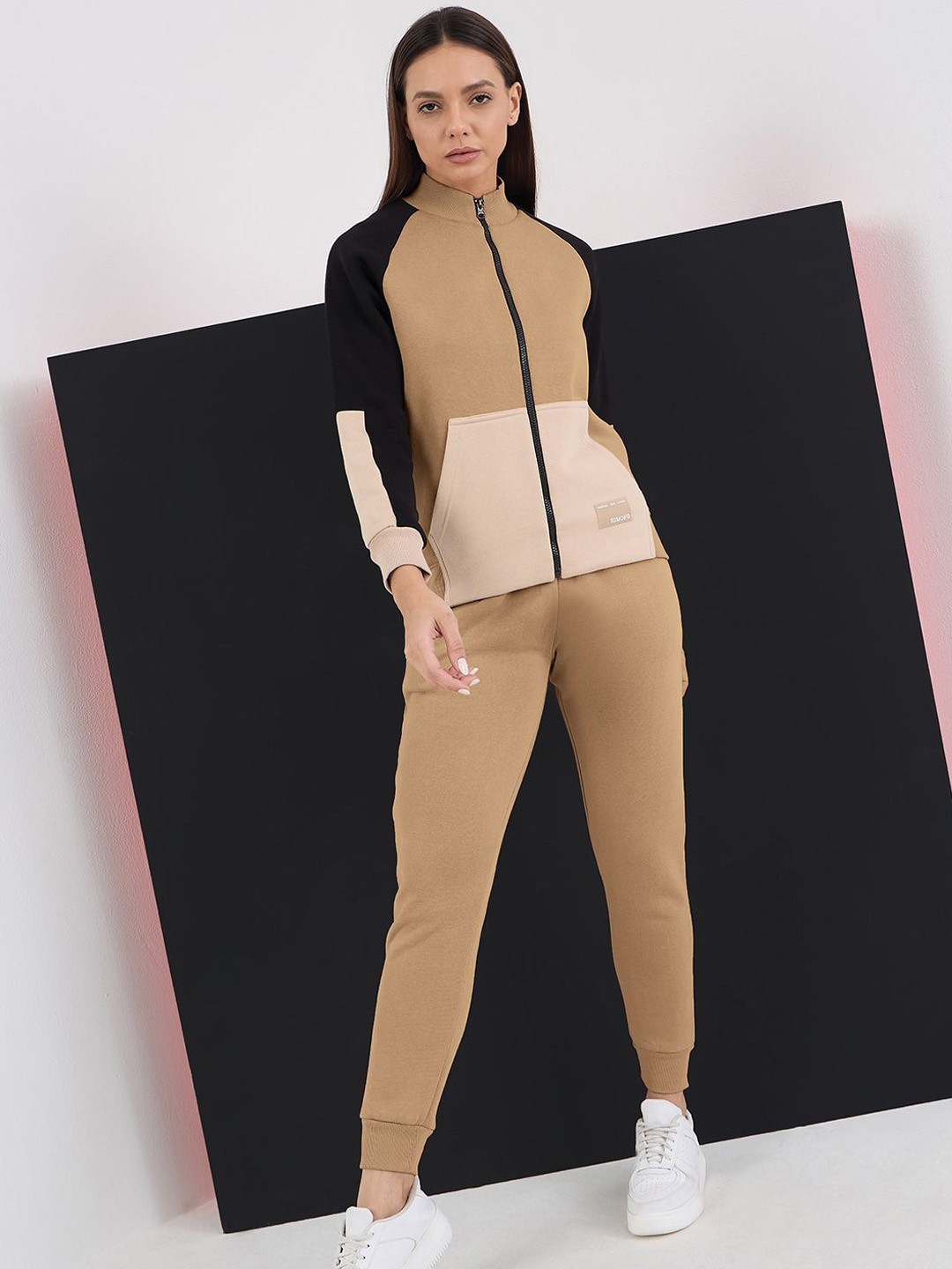 Sweet Dreams Women Colourblocked Mock Collared Neck Tracksuit