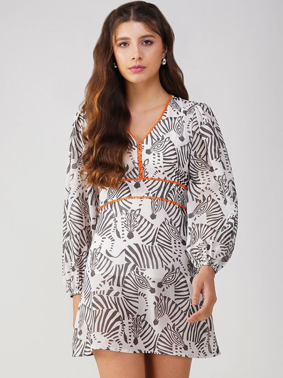 HERE&NOW Women Puff Sleeve A-Line Mini Dress