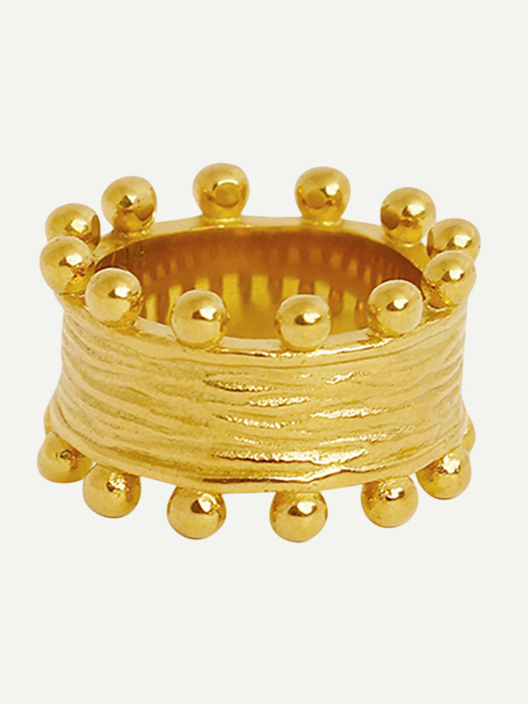 OUZEL 18KT Gold-Plated Stainless Steel Textured Beaded Dot Finger Ring