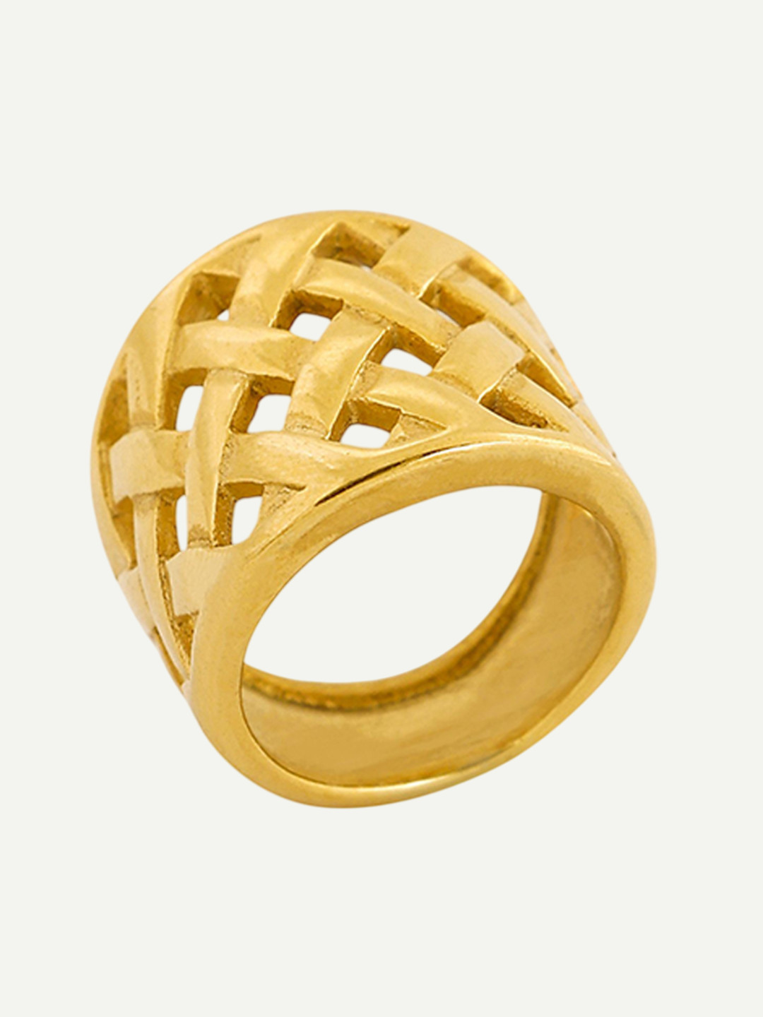 OUZEL 18KT Gold Plated Stainless Steel Basket Weave Finger Ring