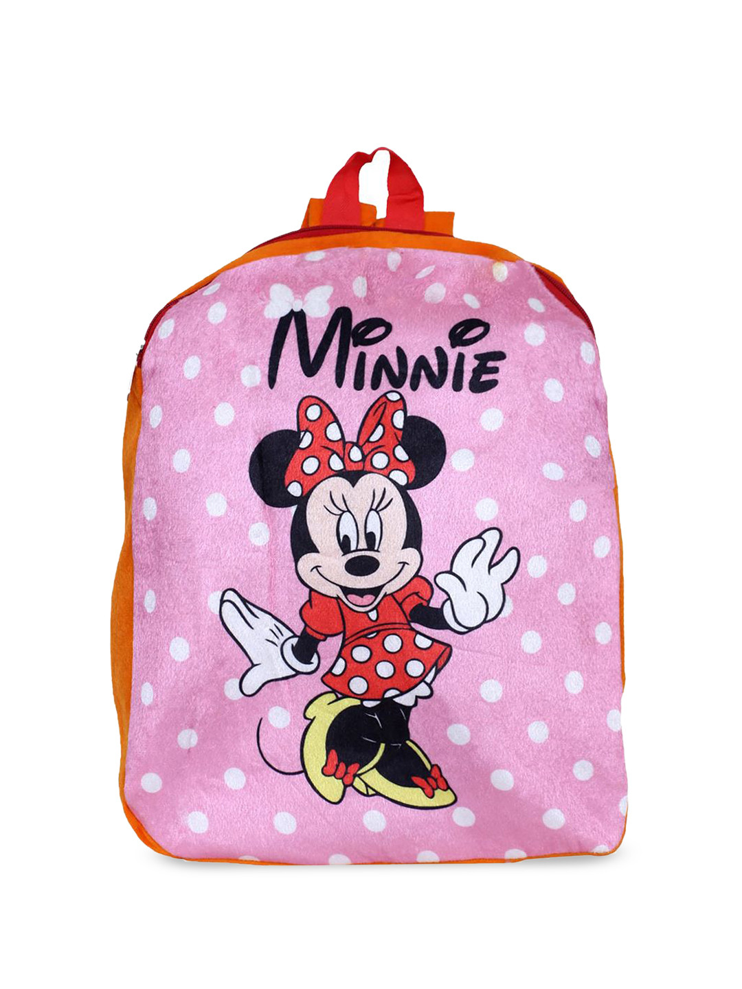 YK Kids Disney Minnie Dot Printed Velvet 2-Compartment School Backpack
