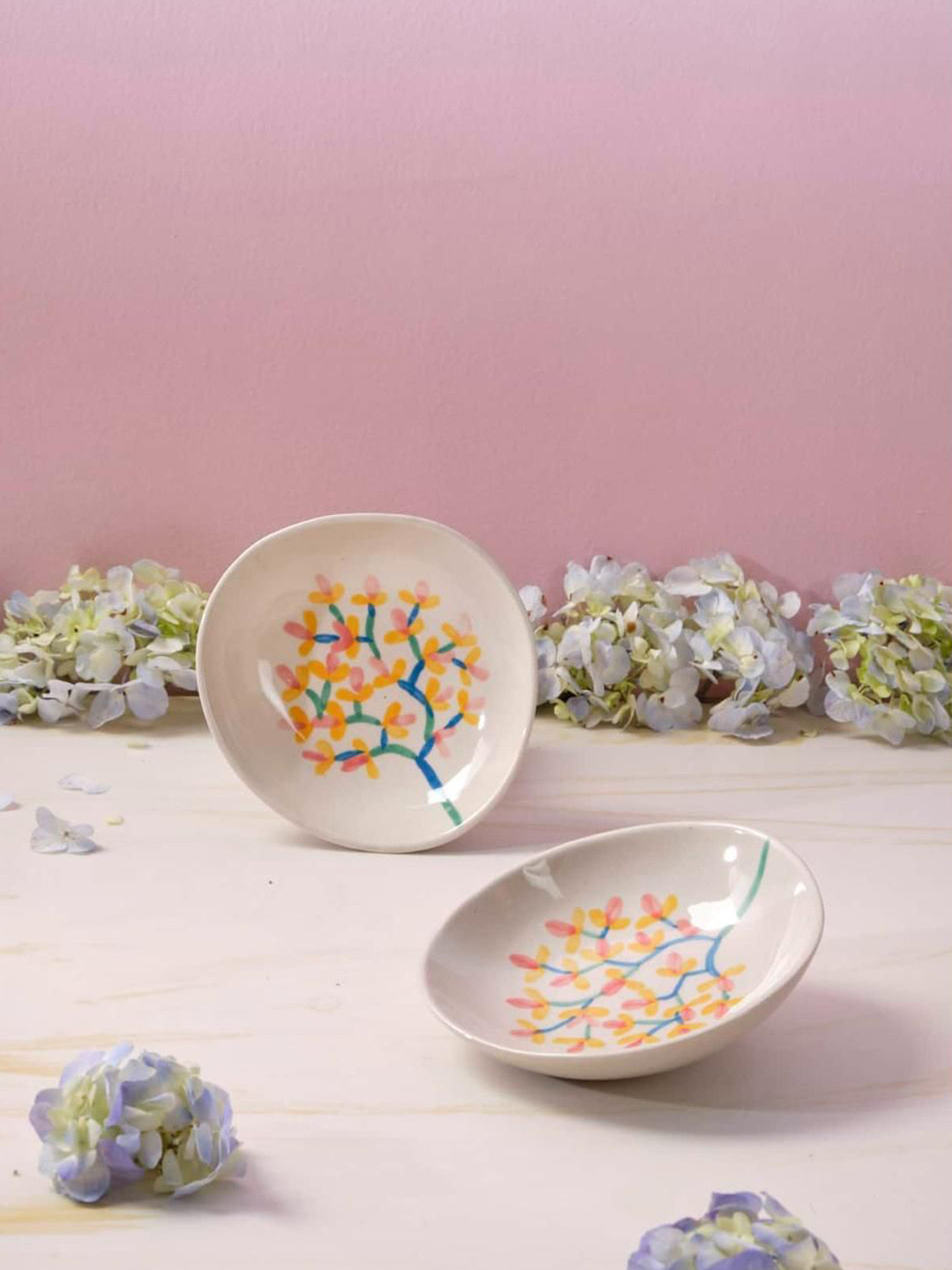 FREEDOM TREE Keora White & Orange Colored 2 Pieces Printed Ceramic Serving Bowl